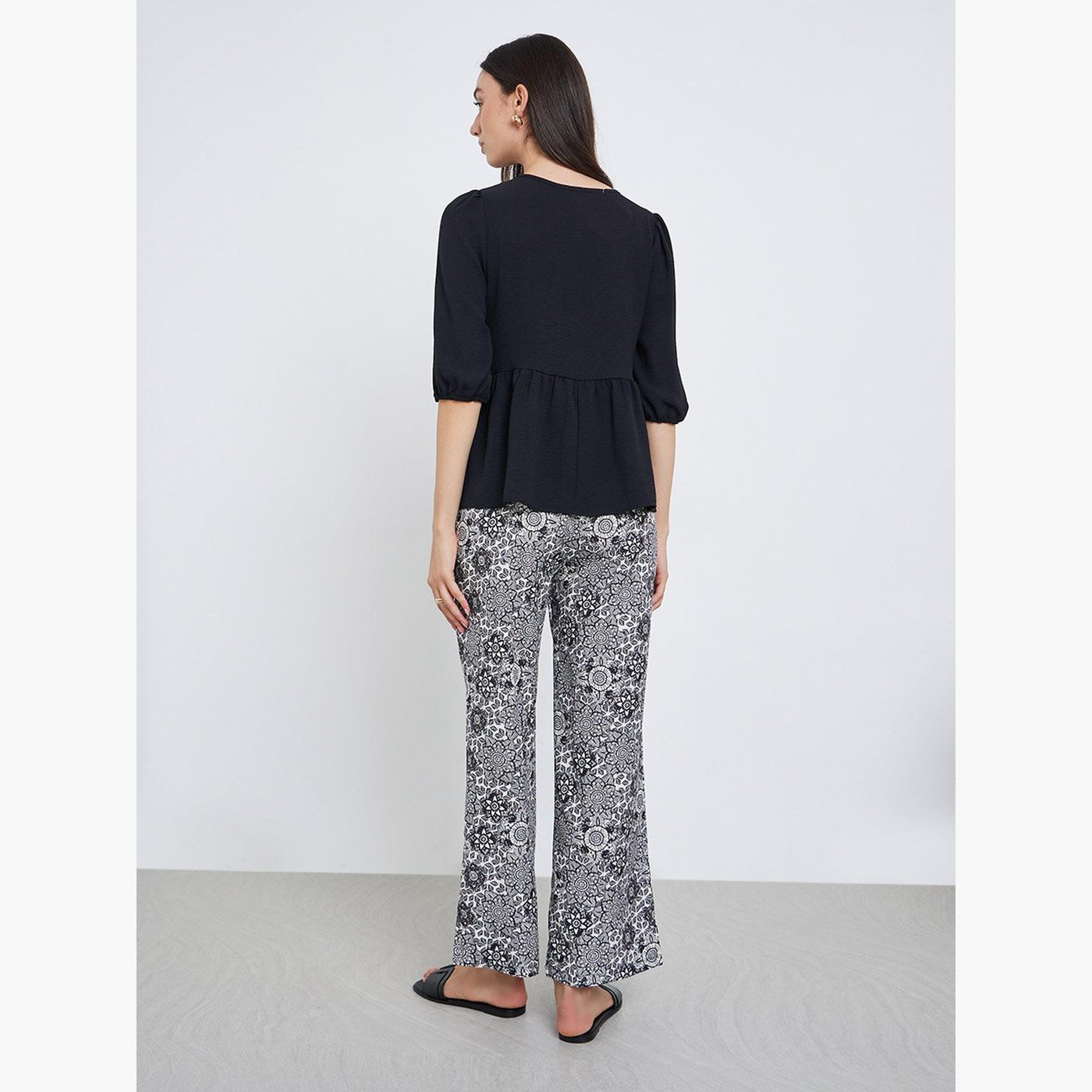Take Two Ruffle Hem Tops and All-Over Printed Pants Set-women-clothing-coordsets-image-5