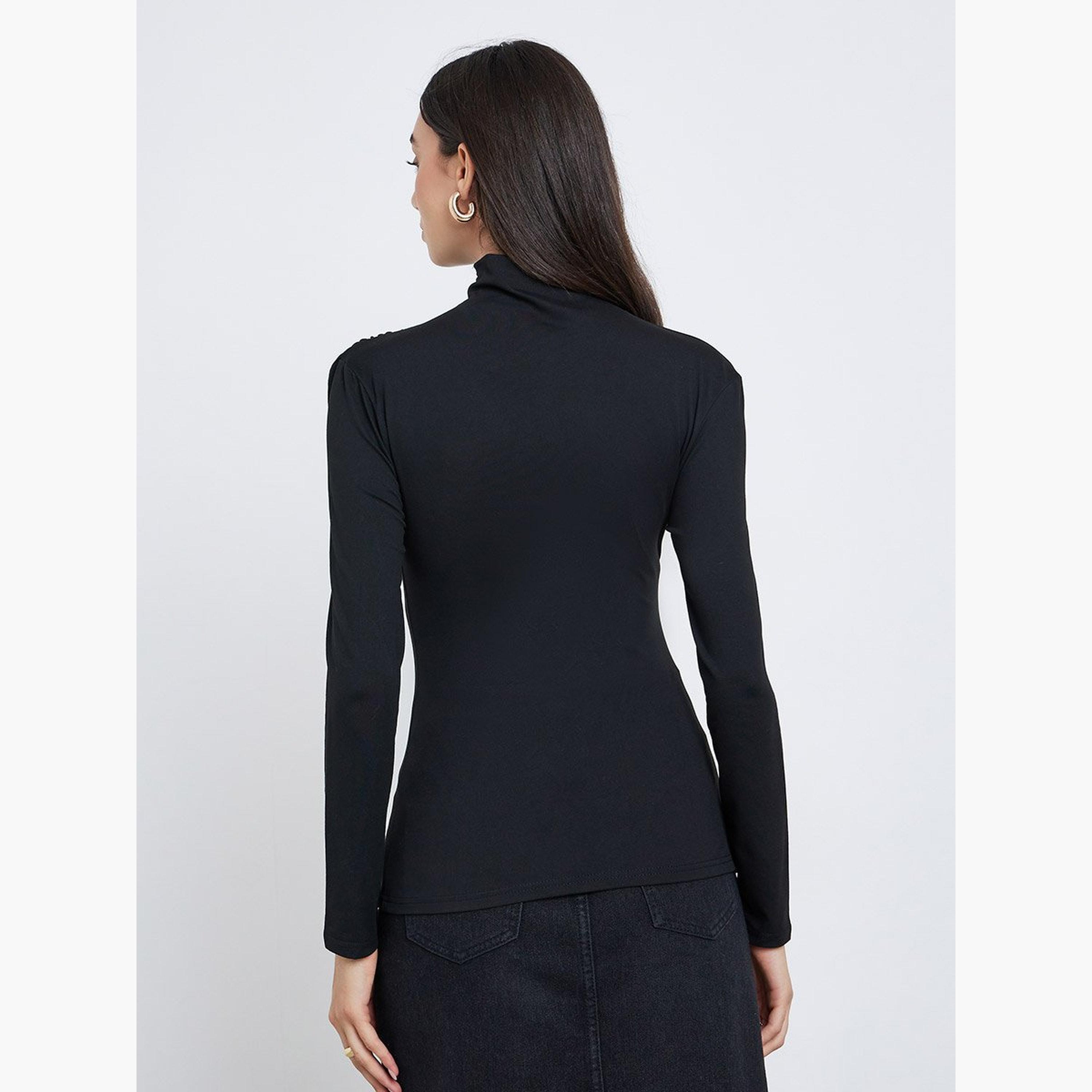 Take Two Black Ruching Detail Long Sleeve Top-women-clothing-shirtsandblouses-blouses-image-4