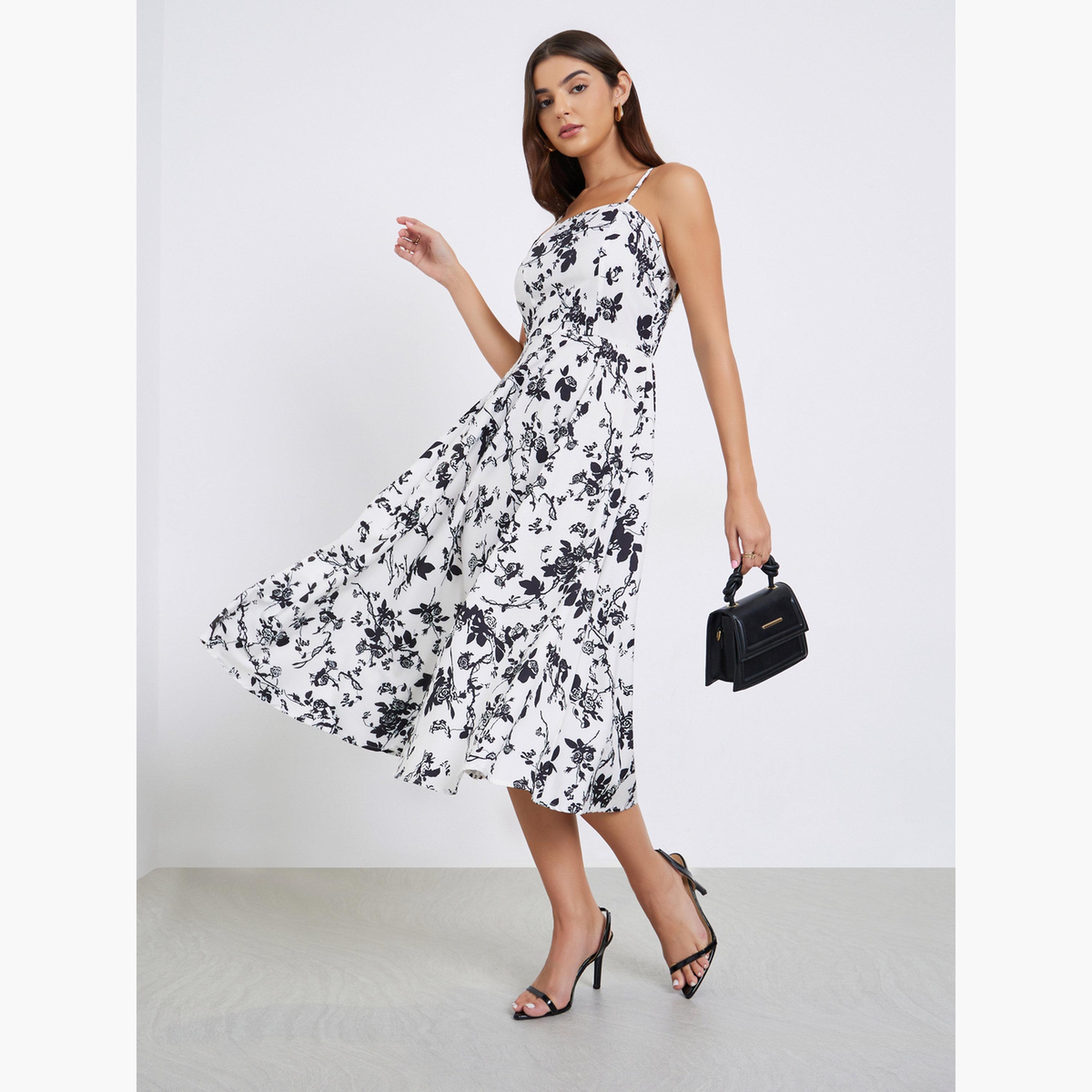 تيك تو - فستان كامي متوسط الطول مزهر مع سترة كارديغان-women-clothing-coordsets-image-2