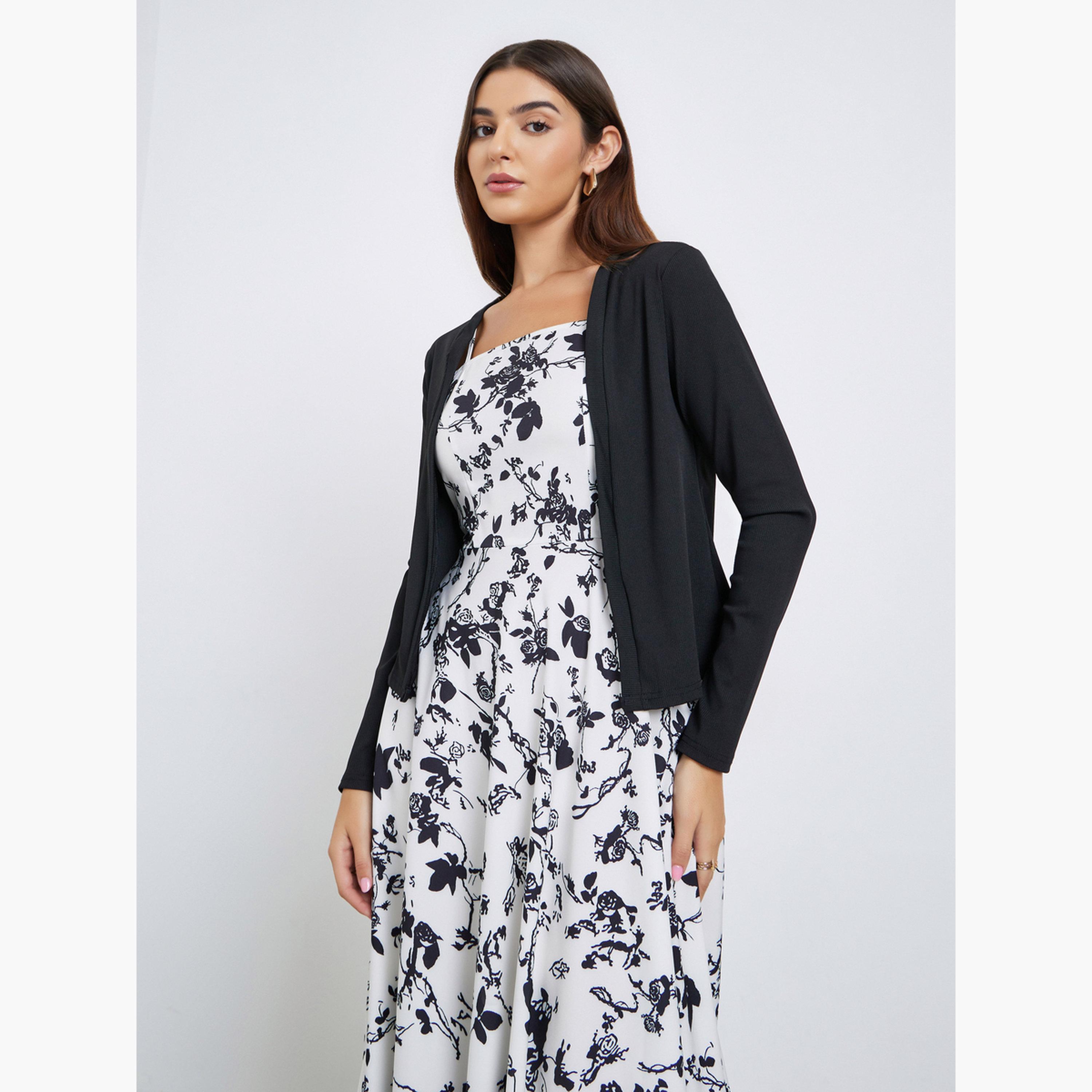 تيك تو - فستان كامي متوسط الطول مزهر مع سترة كارديغان-women-clothing-coordsets-image-4