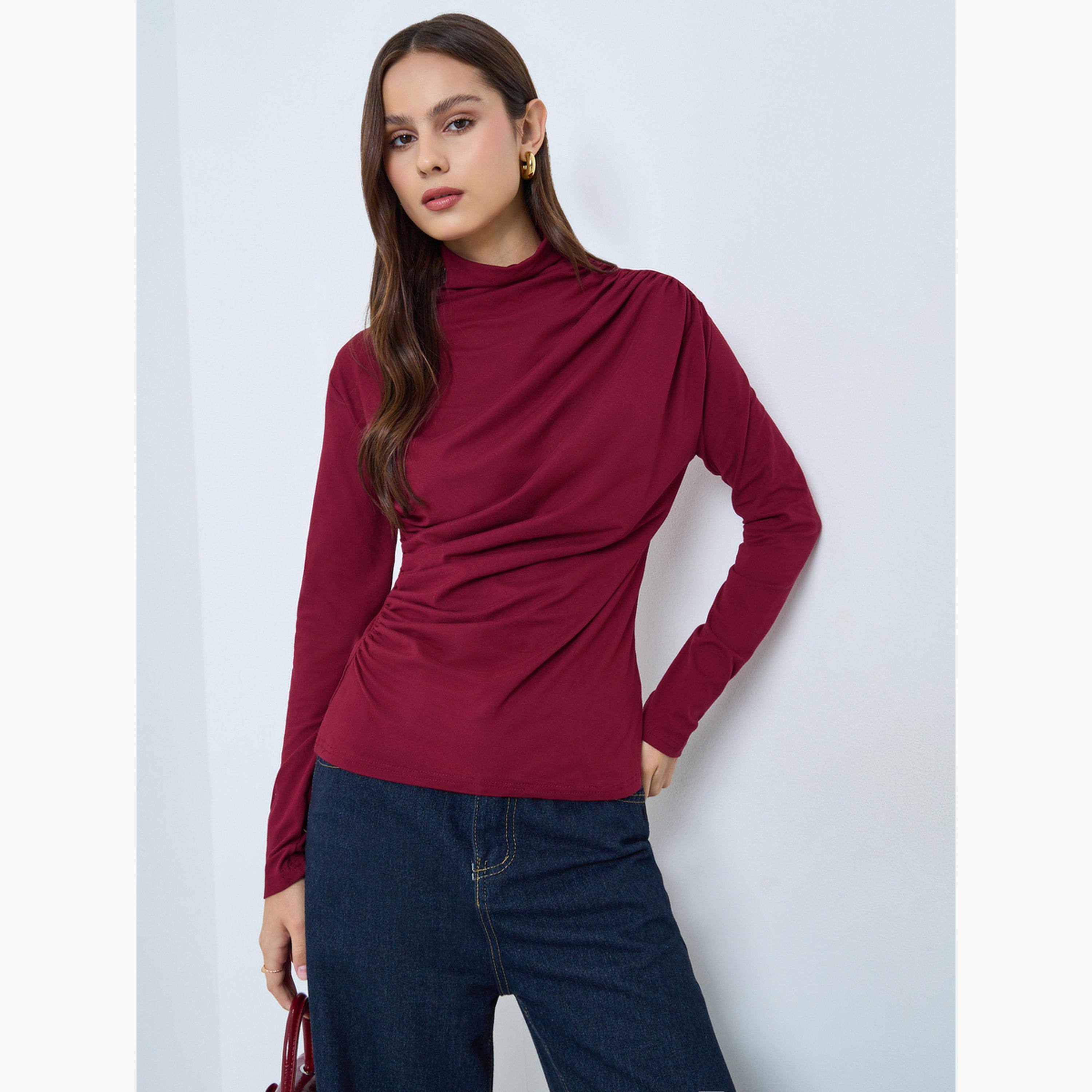 Take Two High Neck Ruching Detail Long Sleeve Top-women-clothing-shirtsandblouses-blouses-image-1