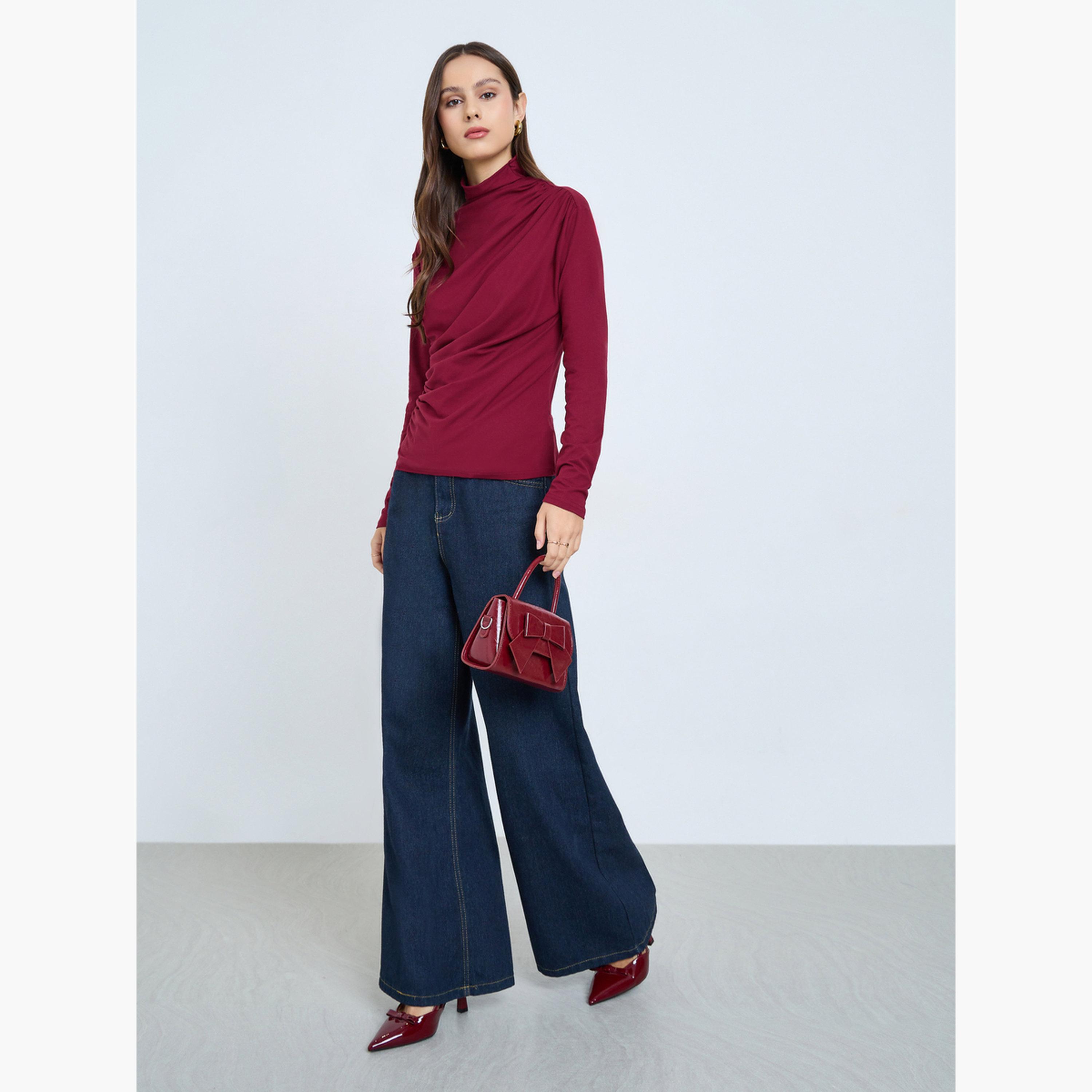 Take Two High Neck Ruching Detail Long Sleeve Top-women-clothing-shirtsandblouses-blouses-image-2