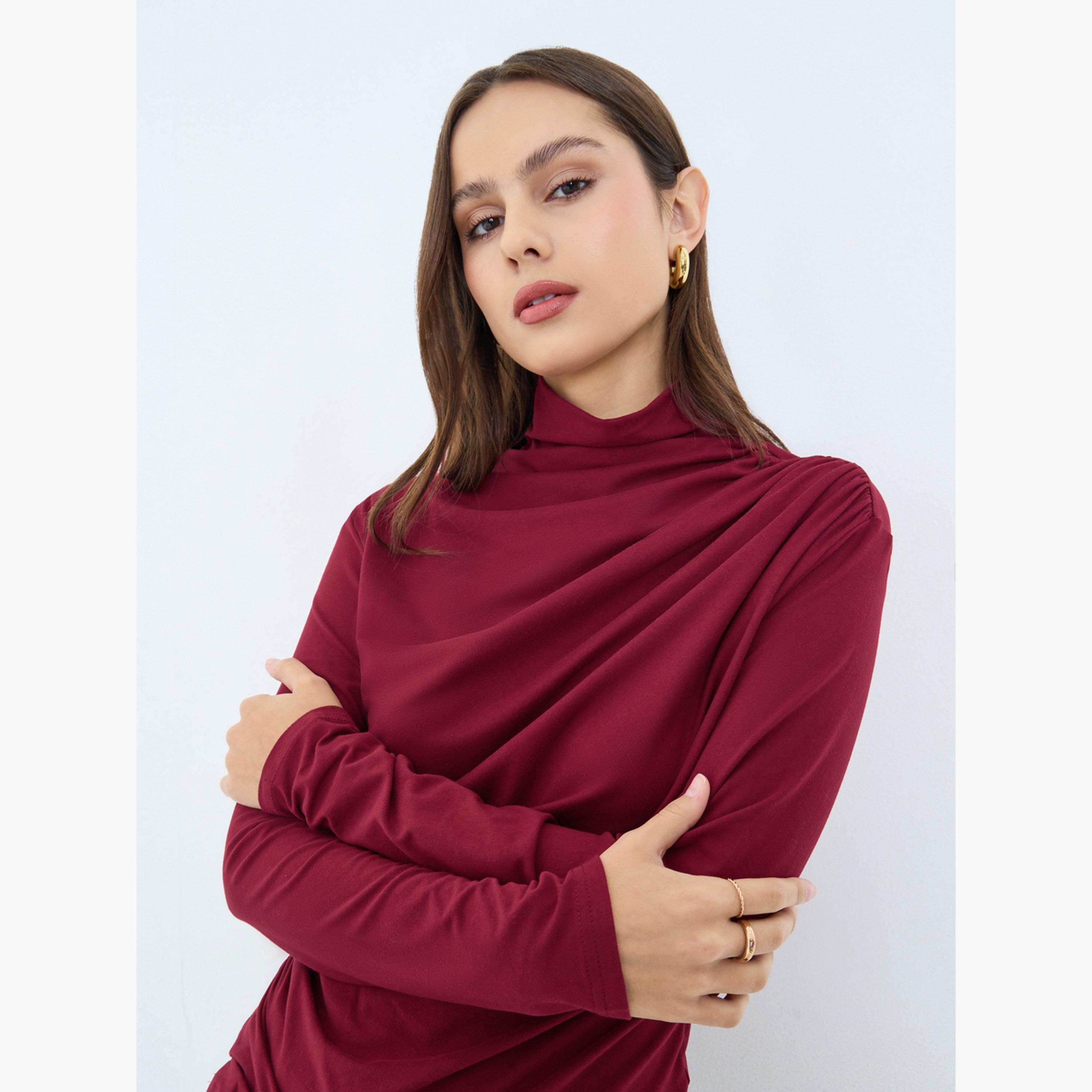 Take Two High Neck Ruching Detail Long Sleeve Top-women-clothing-shirtsandblouses-blouses-image-3