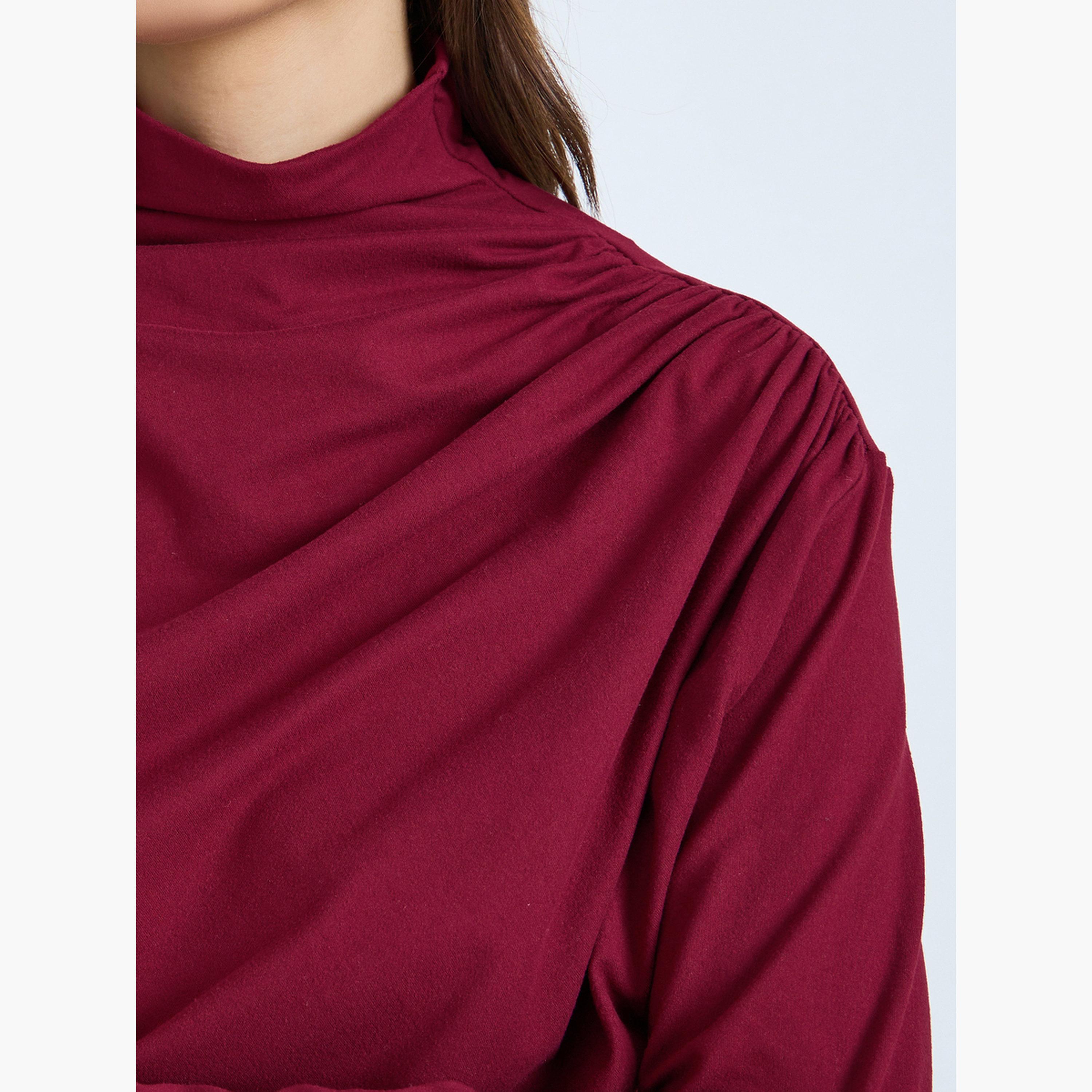 تيك تو - بلوزة بأكمام طويلة وياقة عالية وكشكش-women-clothing-shirtsandblouses-blouses-image-5