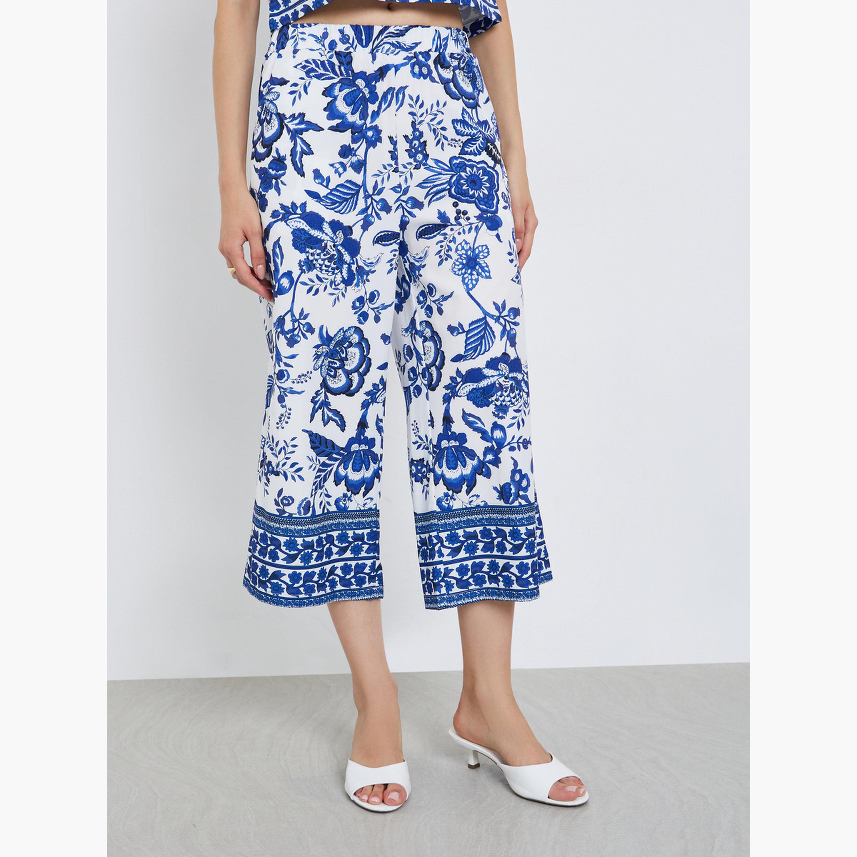تيك تو - طقم بلوزة مطبوعة بالورود بالكامل وبنطال فضفاض-women-clothing-coordsets-image-5