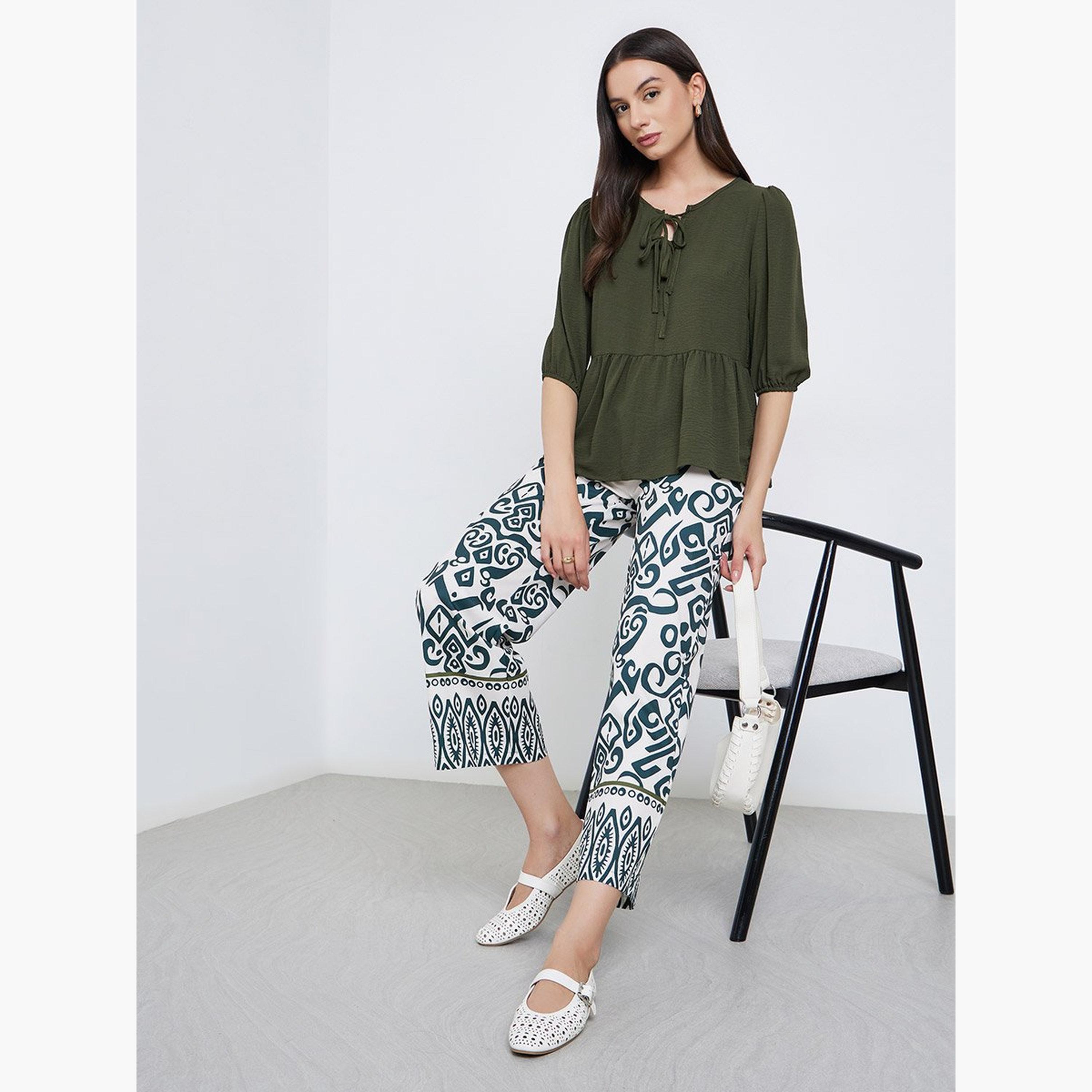 Take Two Women Tie-Up Neck Top and Printed Pants Co-Ords-women-clothing-coordsets-image-1