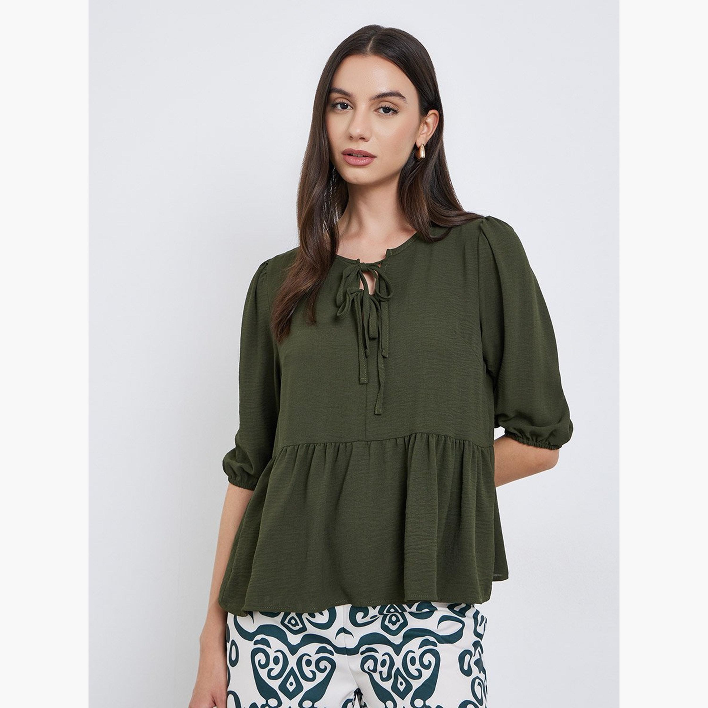 Take Two Women Tie-Up Neck Top and Printed Pants Co-Ords-women-clothing-coordsets-image-2