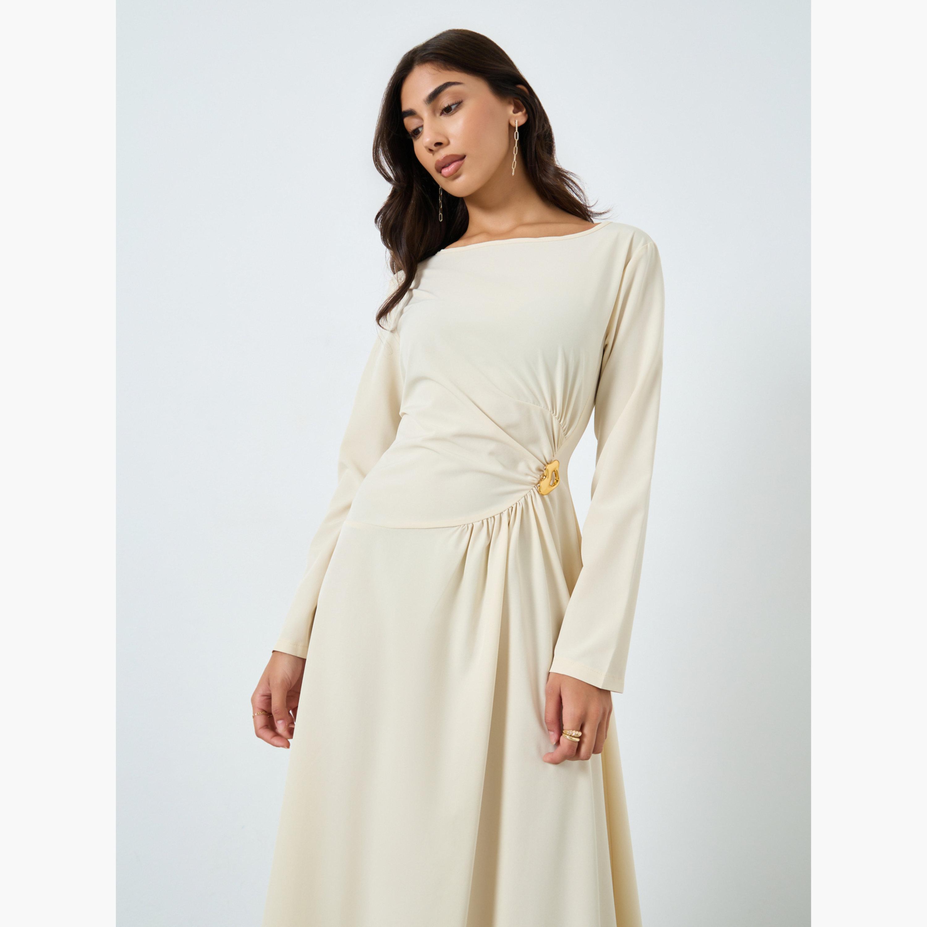 ستايلي - فستان ماكسي بفتحة رقبة وزينة معدنية للنساء-women-clothing-dresses-image-2