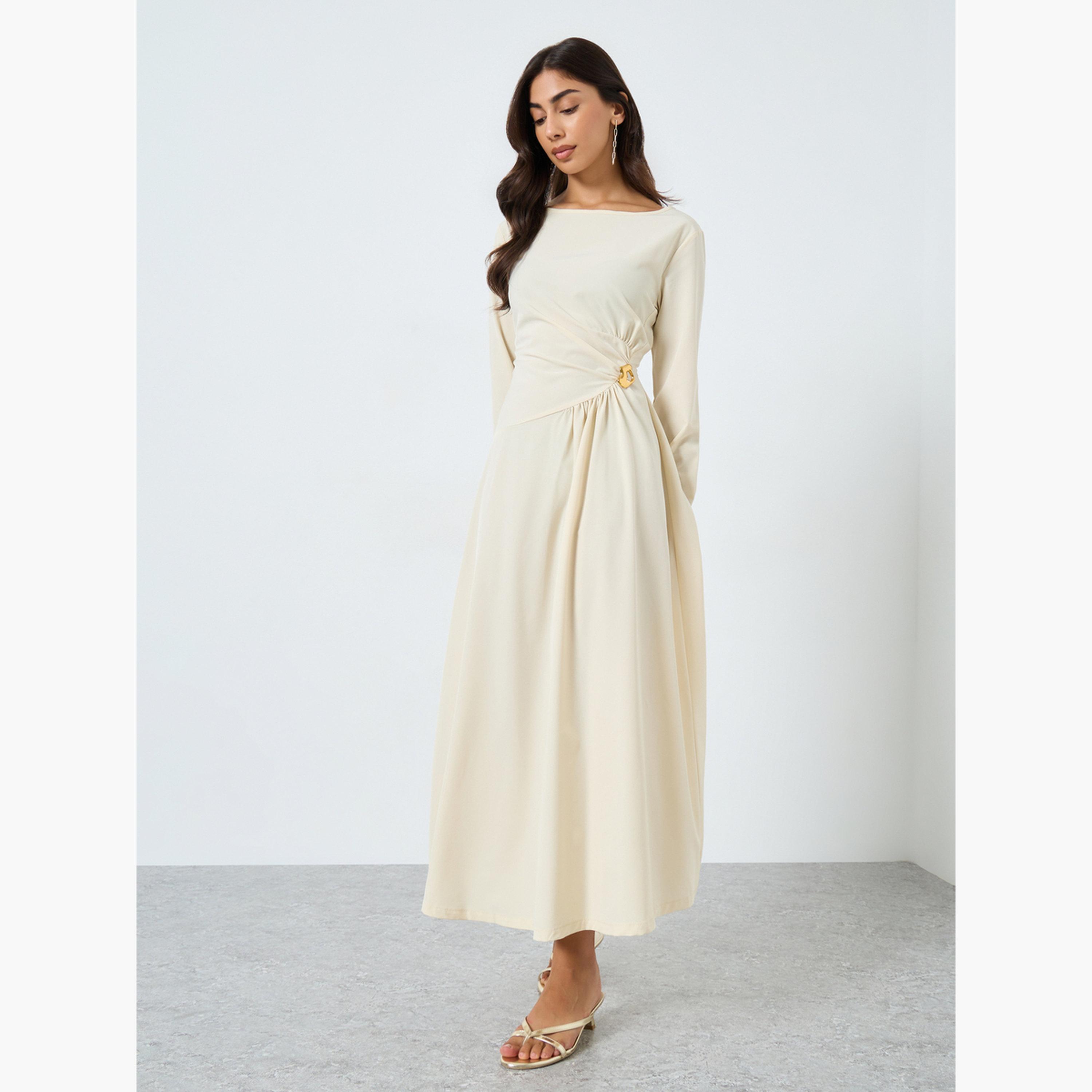 ستايلي - فستان ماكسي بفتحة رقبة وزينة معدنية للنساء-women-clothing-dresses-image-3