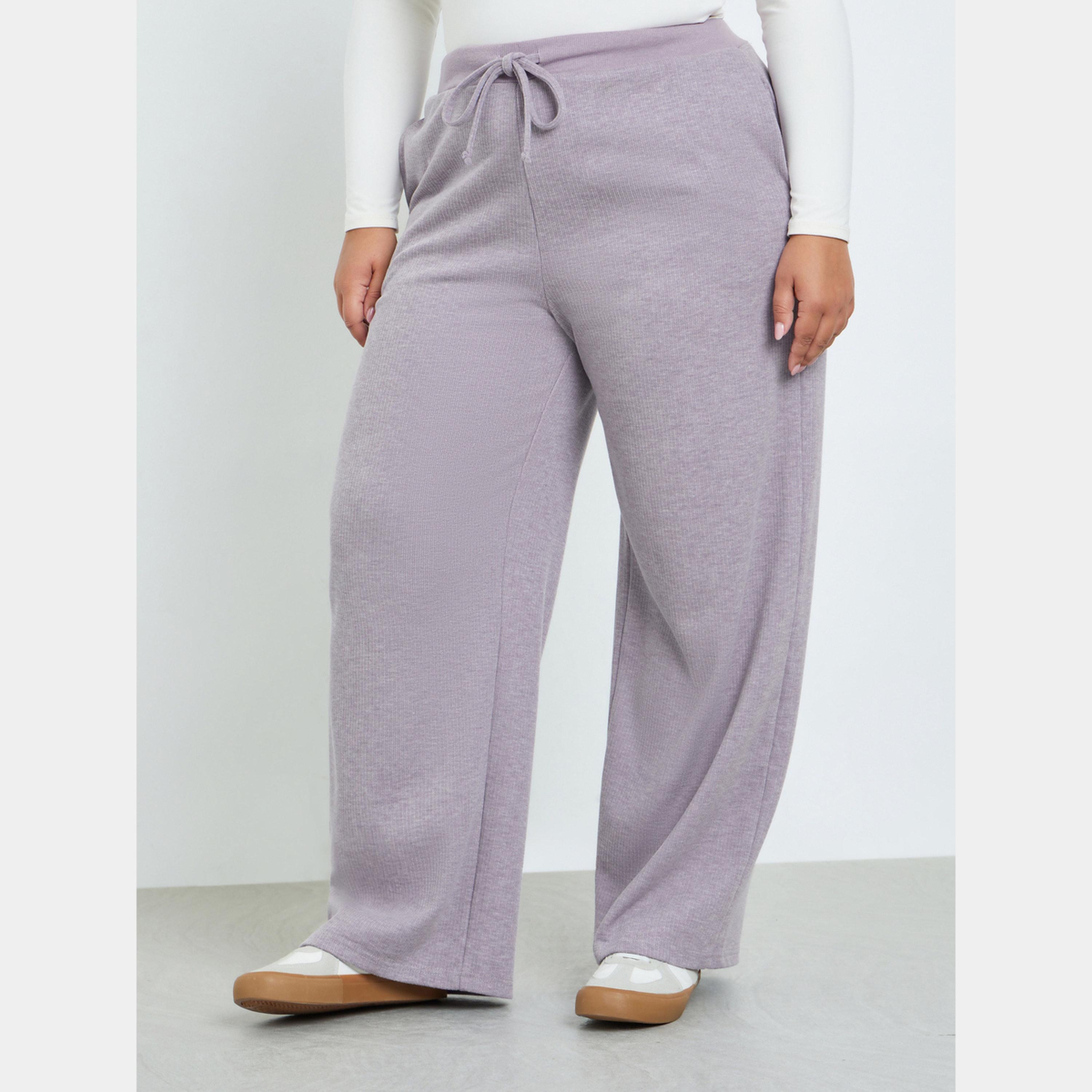 Styli Plus Size Lilac Ribbed Relaxed Fit Joggers-women-clothing-bottoms-joggers-image-1