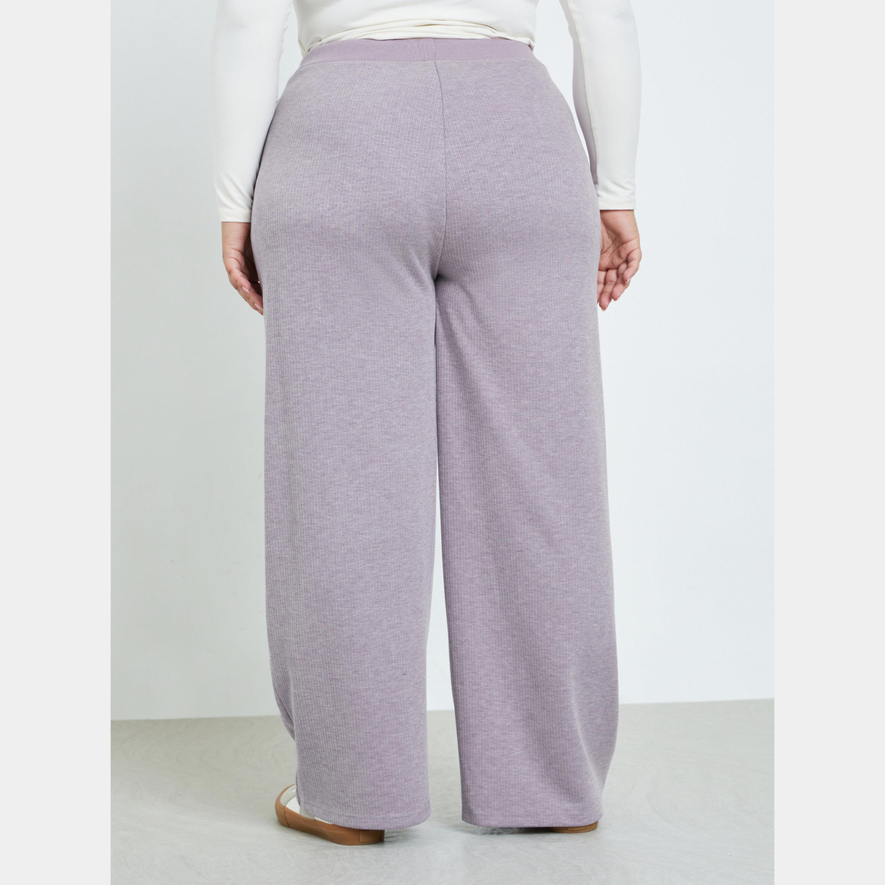 Styli Plus Size Lilac Ribbed Relaxed Fit Joggers-women-clothing-bottoms-joggers-image-4