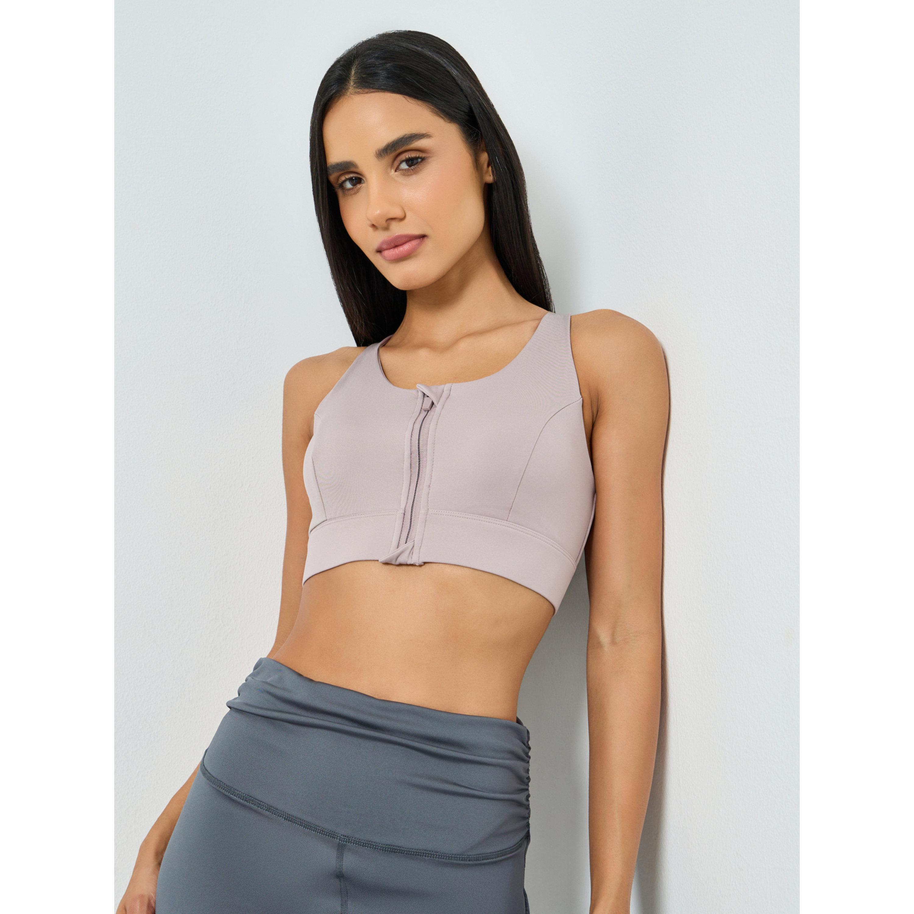 ستايلي - حمالة صدر رياضية وردية اللون بسحاب أمامي وظهر متقاطع - دعم عالي-women-clothing-lingerie-bras-image-1