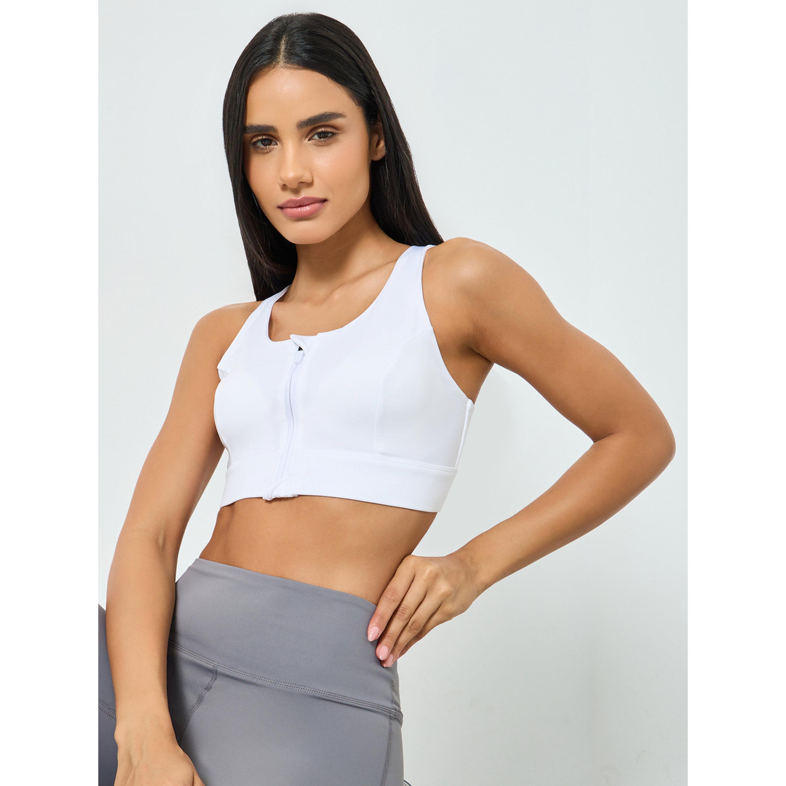 Styli White Front Zip-Up Cross Back Sports Bra - High Support-women-clothing-lingerie-bras-image-1