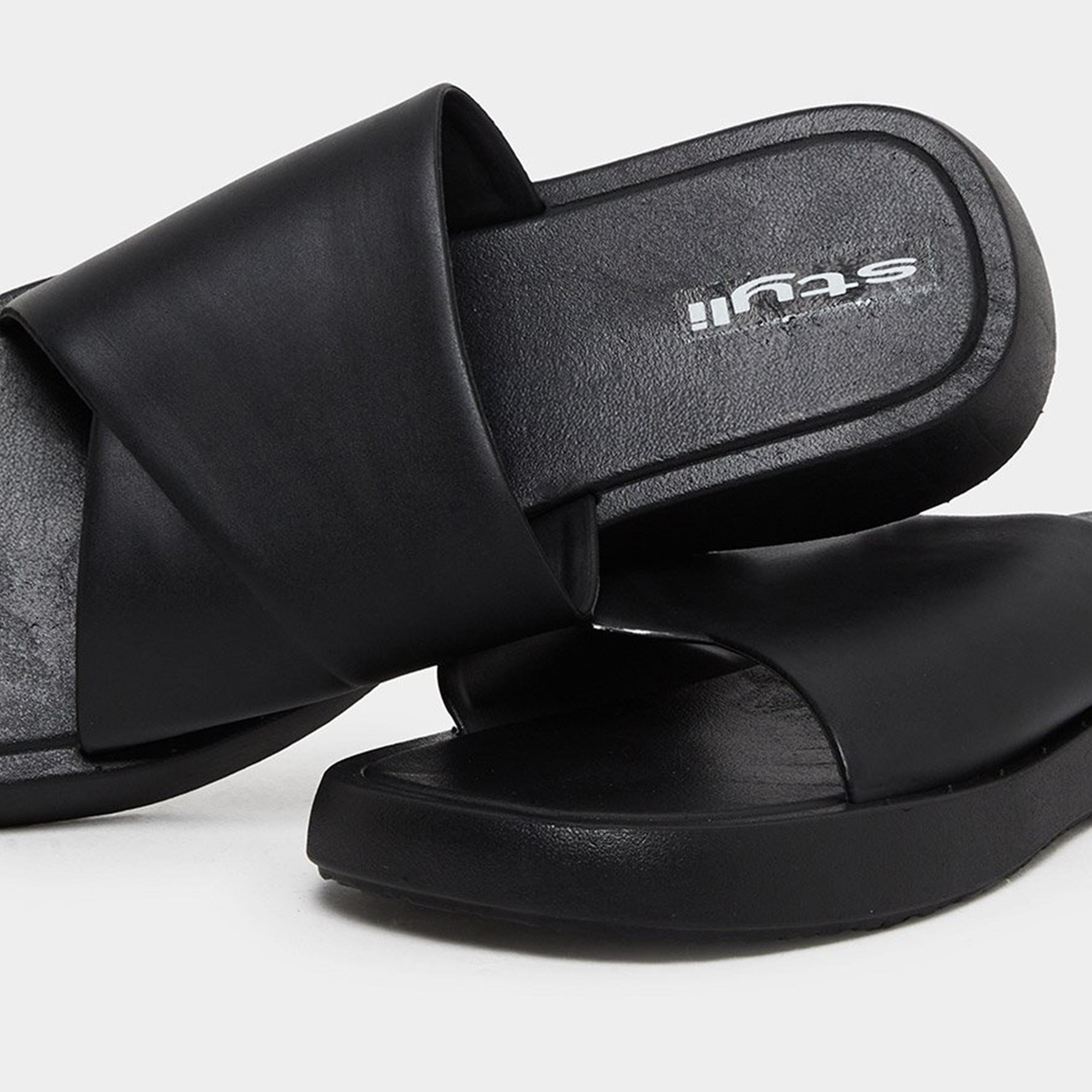 ستايلي - شبشب أسود سهل الارتداء متقاطع-women-shoes-sandals-flats-image-4