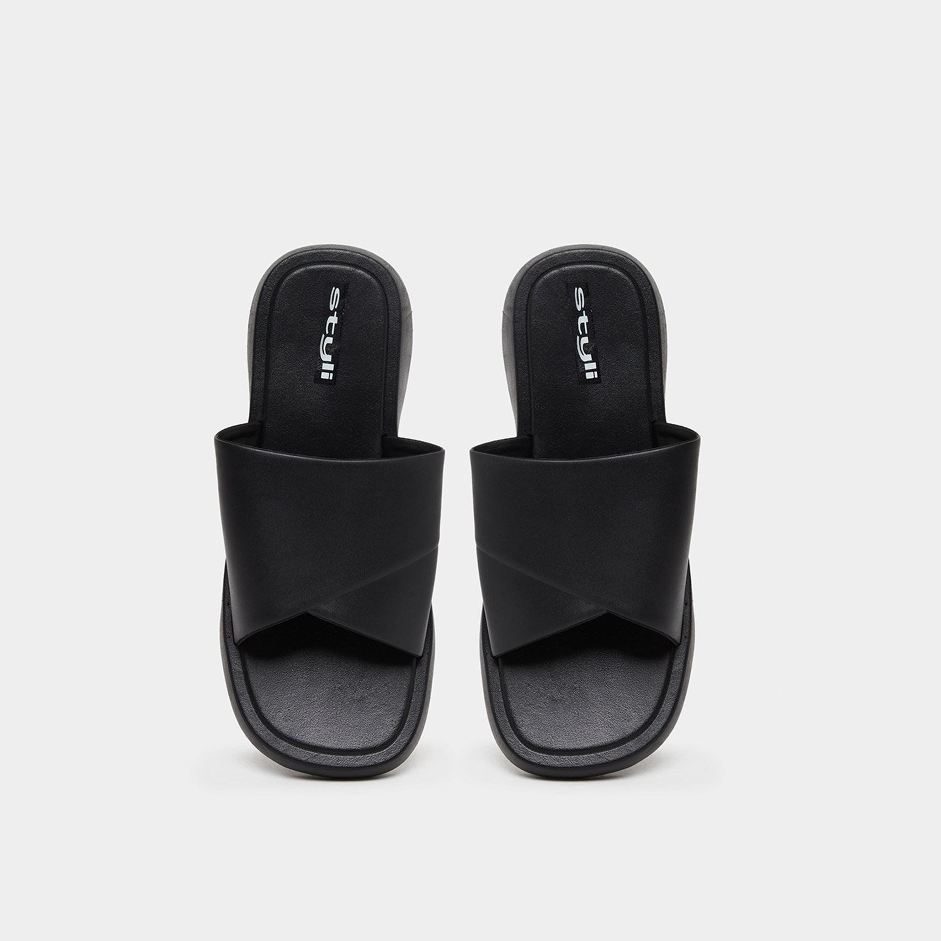 ستايلي - شبشب أسود سهل الارتداء متقاطع-women-shoes-sandals-flats-image-6