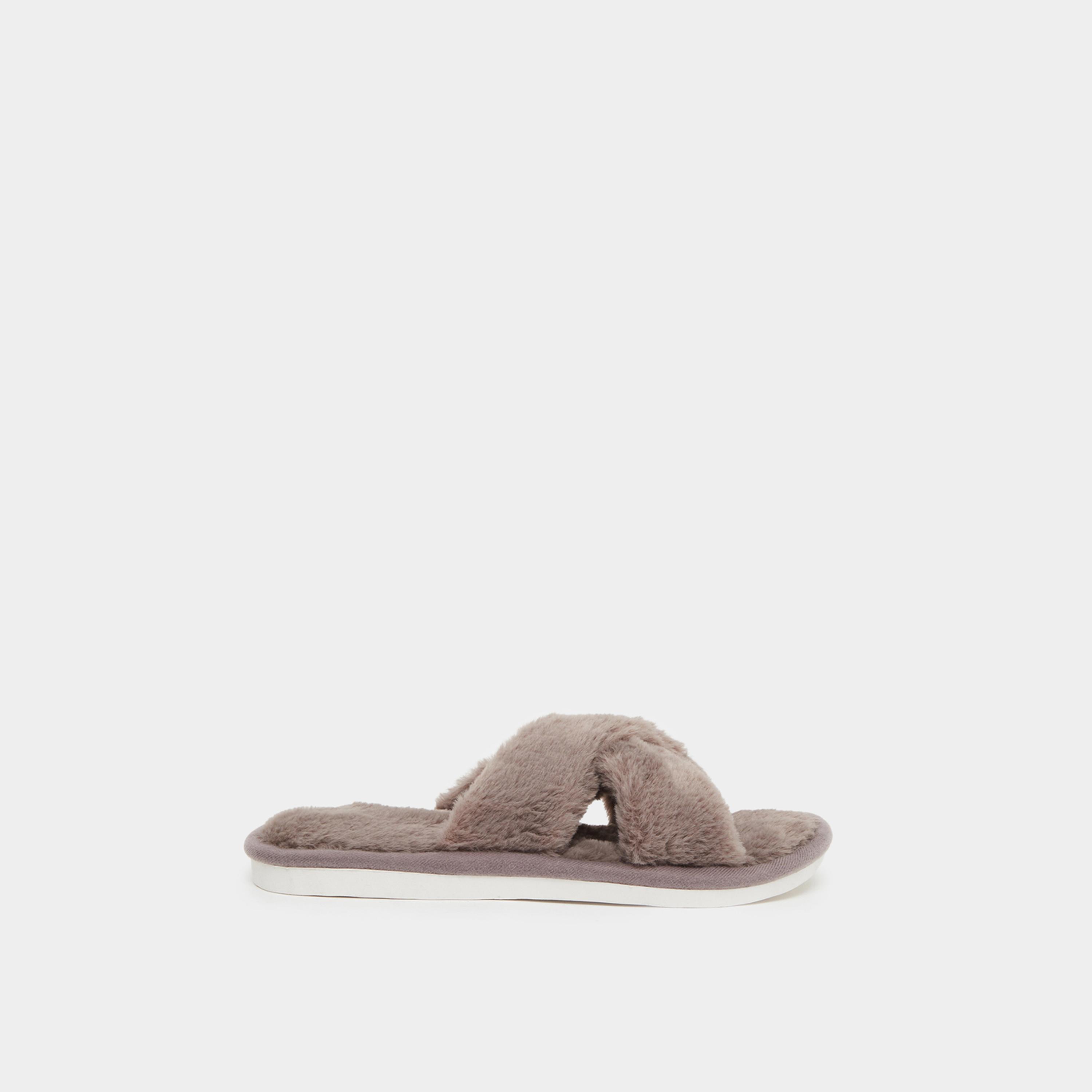 Styli Women Brown Faux Fur Criss Cross Bedroom Slippers-women-shoes-bedroomslippers-image-3