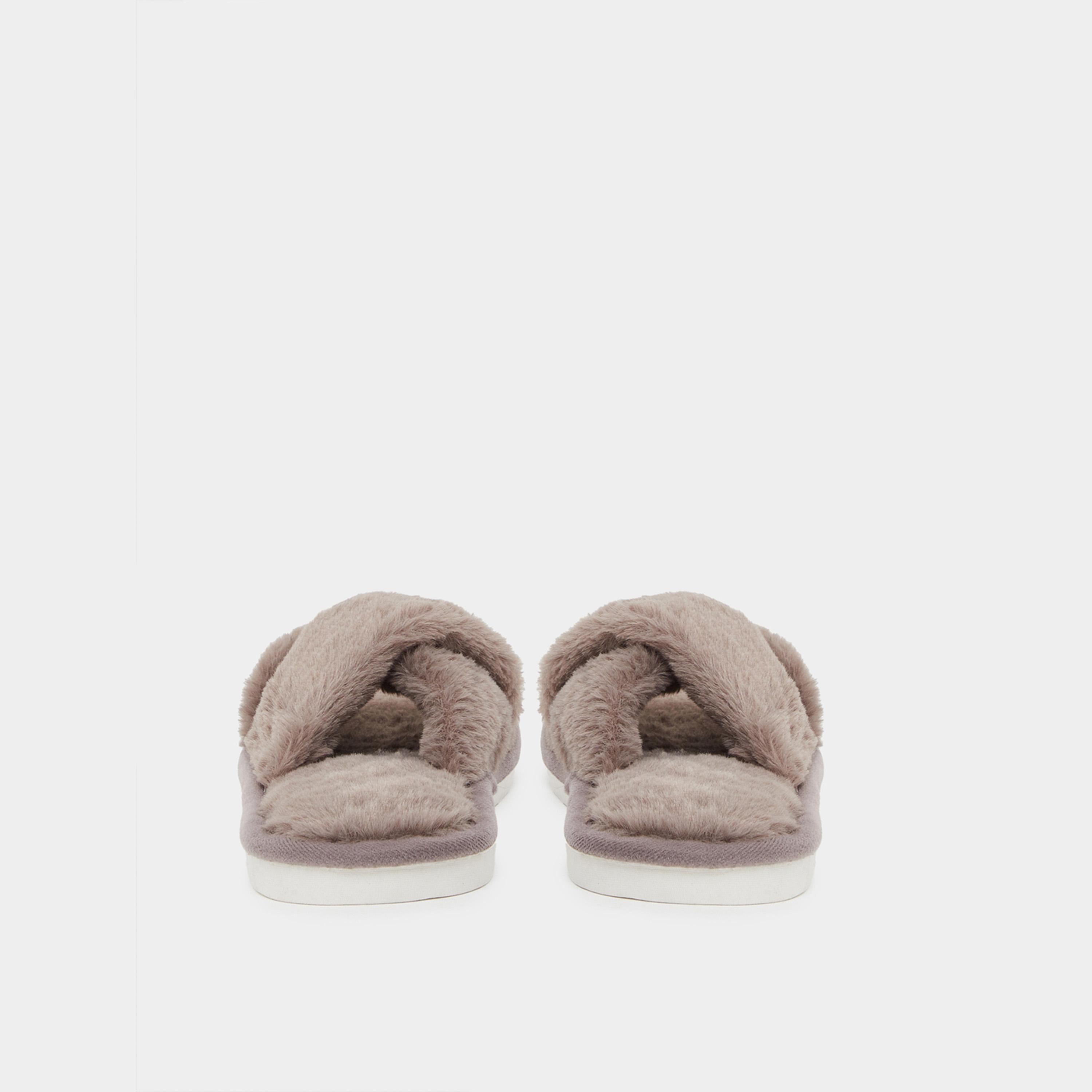 Styli Women Brown Faux Fur Criss Cross Bedroom Slippers-women-shoes-bedroomslippers-image-5