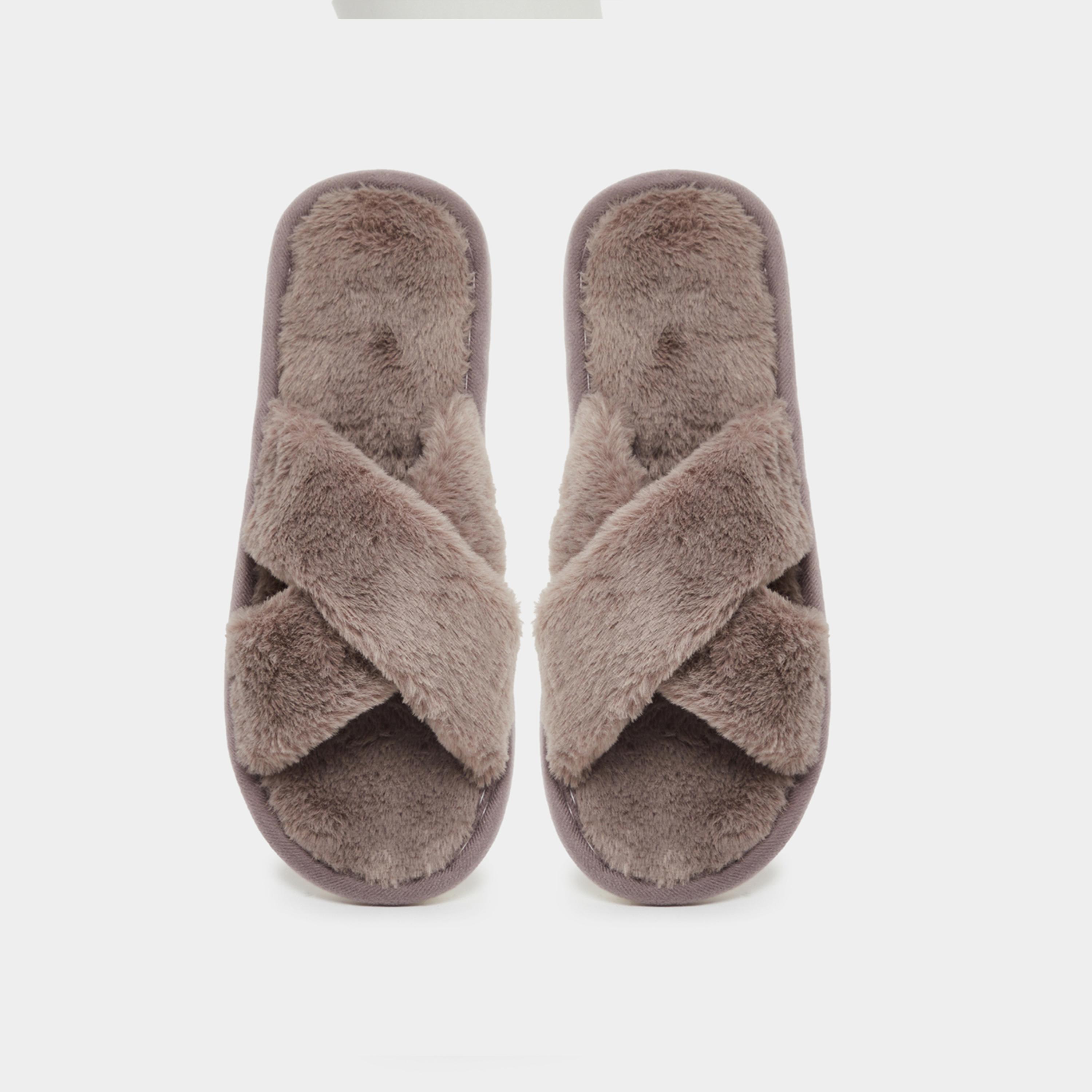 Styli Women Brown Faux Fur Criss Cross Bedroom Slippers-women-shoes-bedroomslippers-image-6