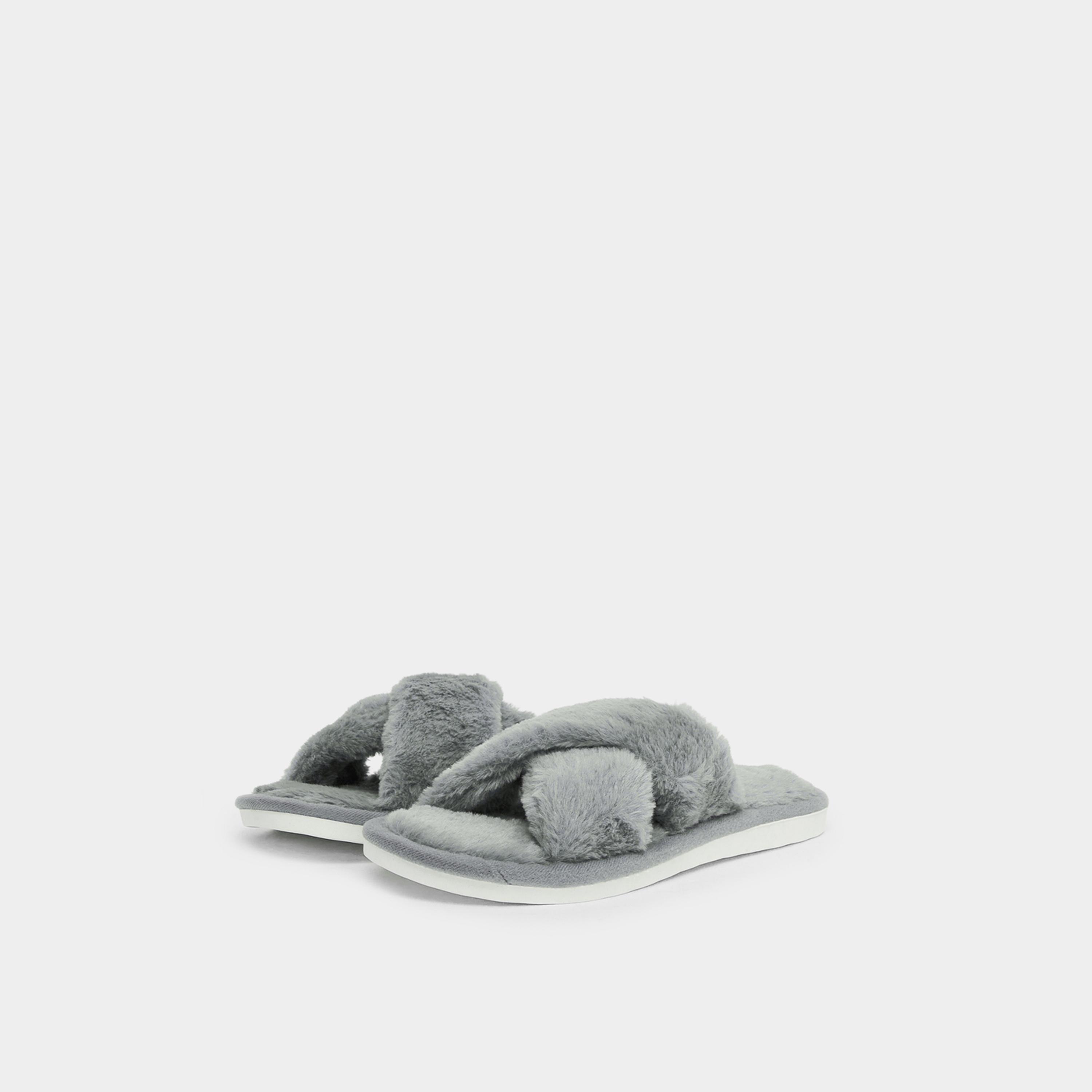 Styli Women Grey Faux Fur Bedroom Slippers-women-shoes-bedroomslippers-image-1