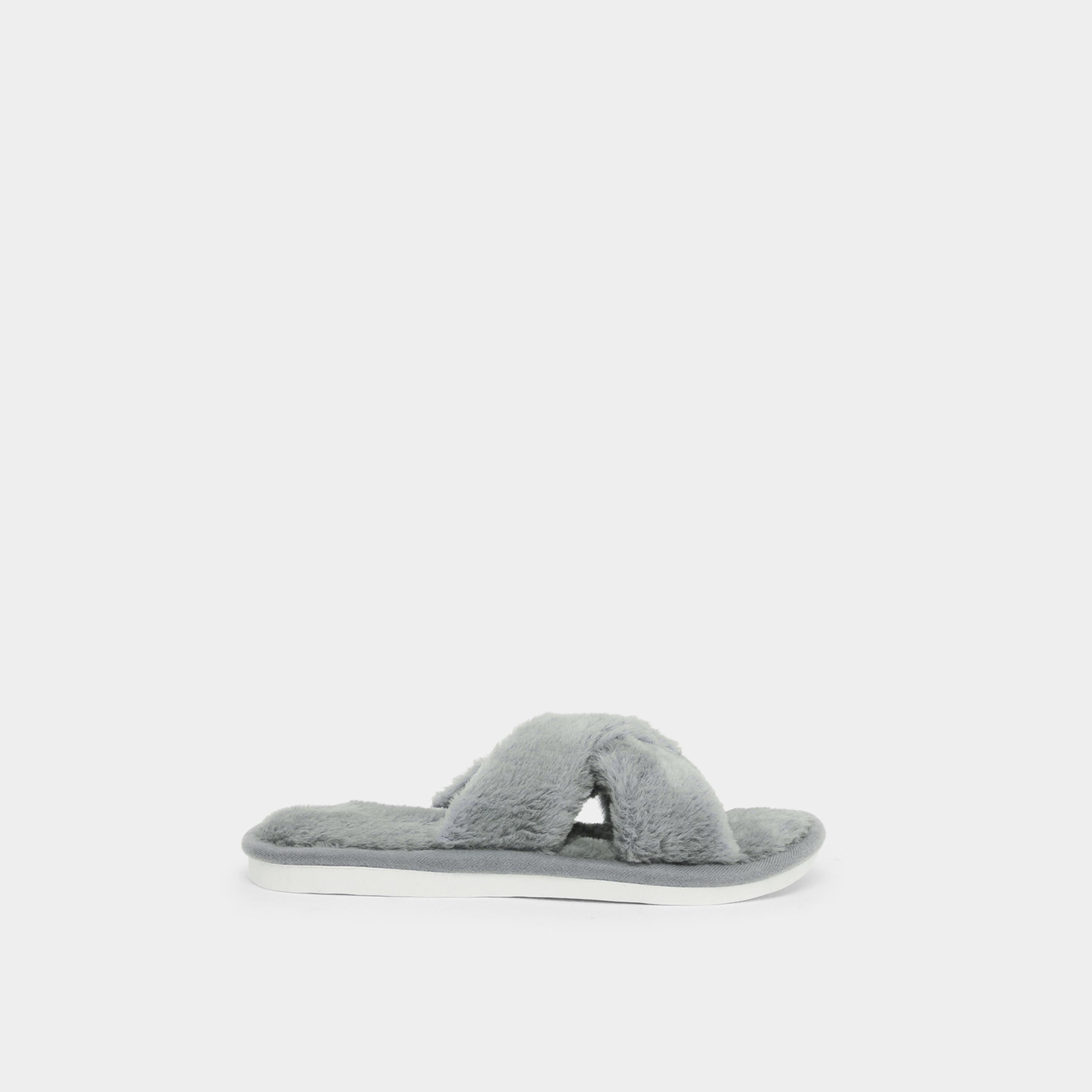 Styli Women Grey Faux Fur Bedroom Slippers-women-shoes-bedroomslippers-image-2