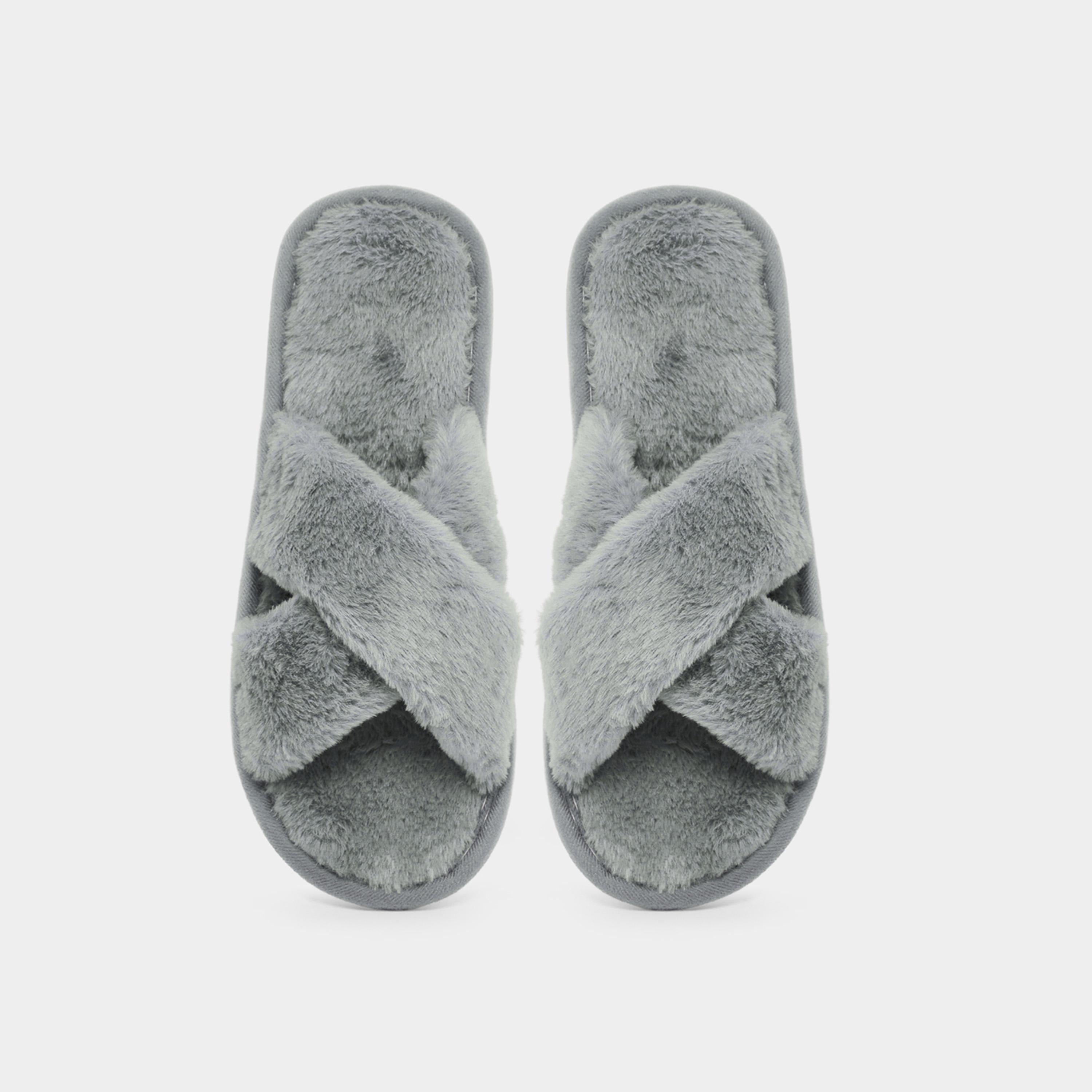 Styli Women Grey Faux Fur Bedroom Slippers-women-shoes-bedroomslippers-image-5