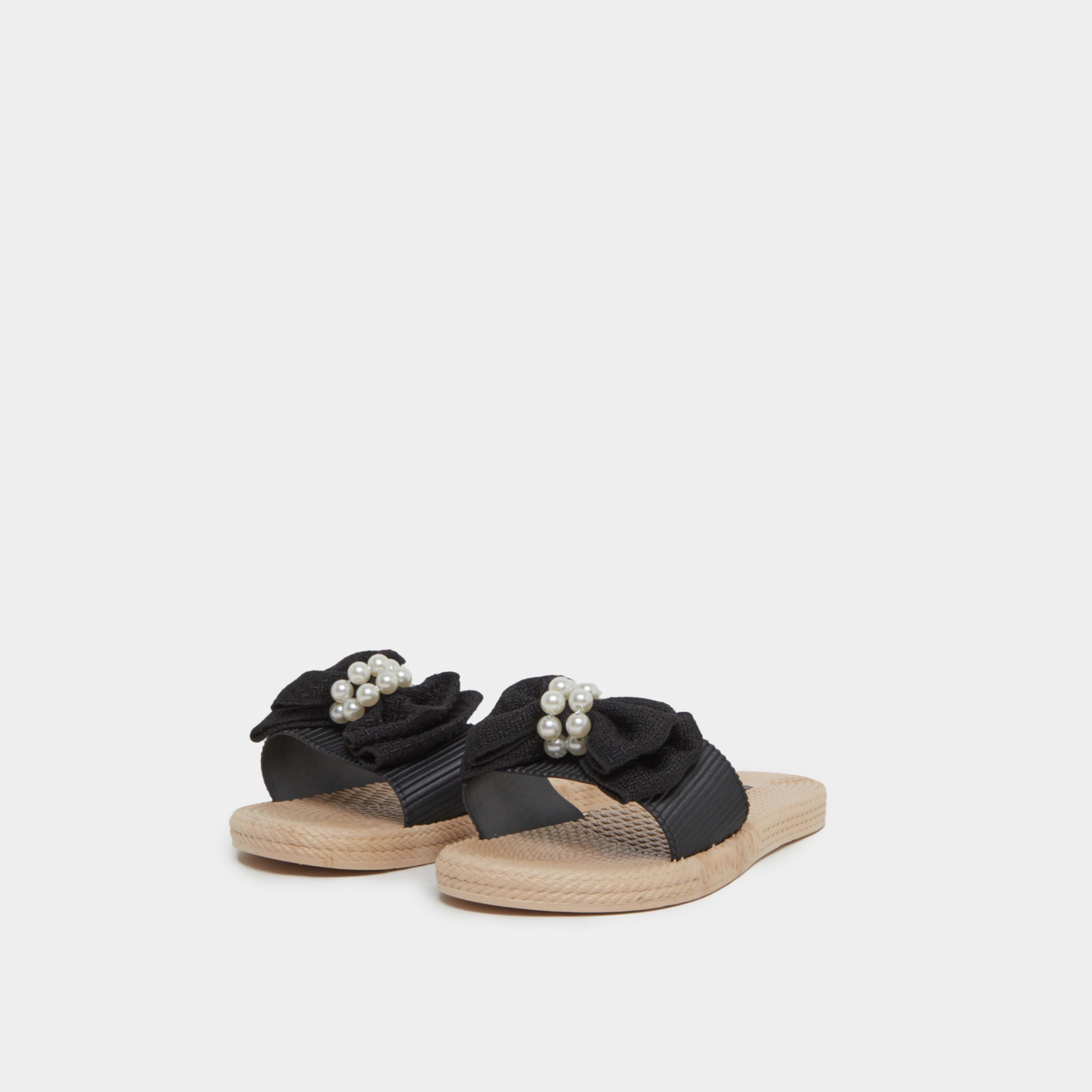 Styli Women Black Bow Detail Flat Sandals-women-shoes-sandals-flats-image-1