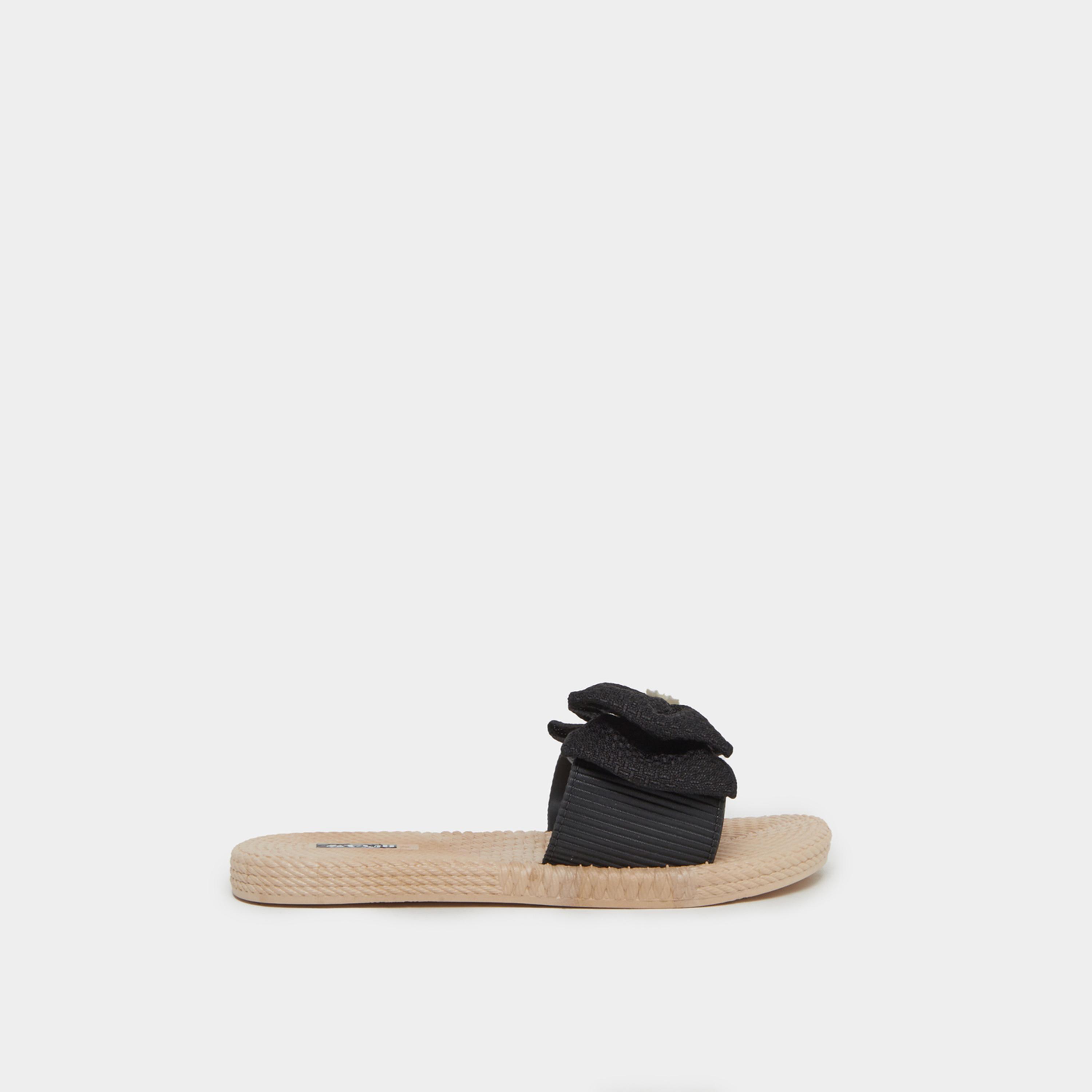 Styli Women Black Bow Detail Flat Sandals-women-shoes-sandals-flats-image-2