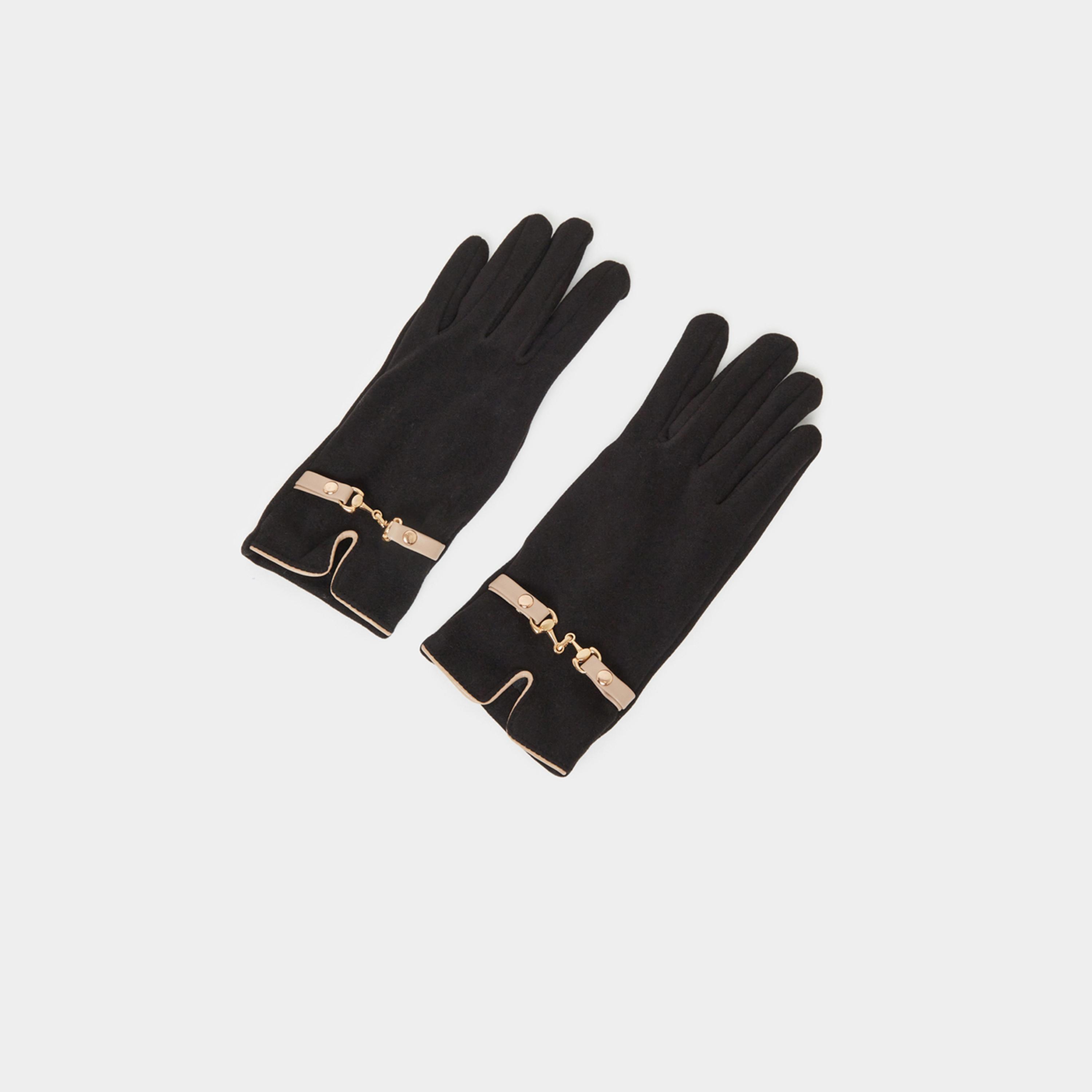 Styli Plain Gloves with Contrast Piping-women-winterwear-gloves-image-1