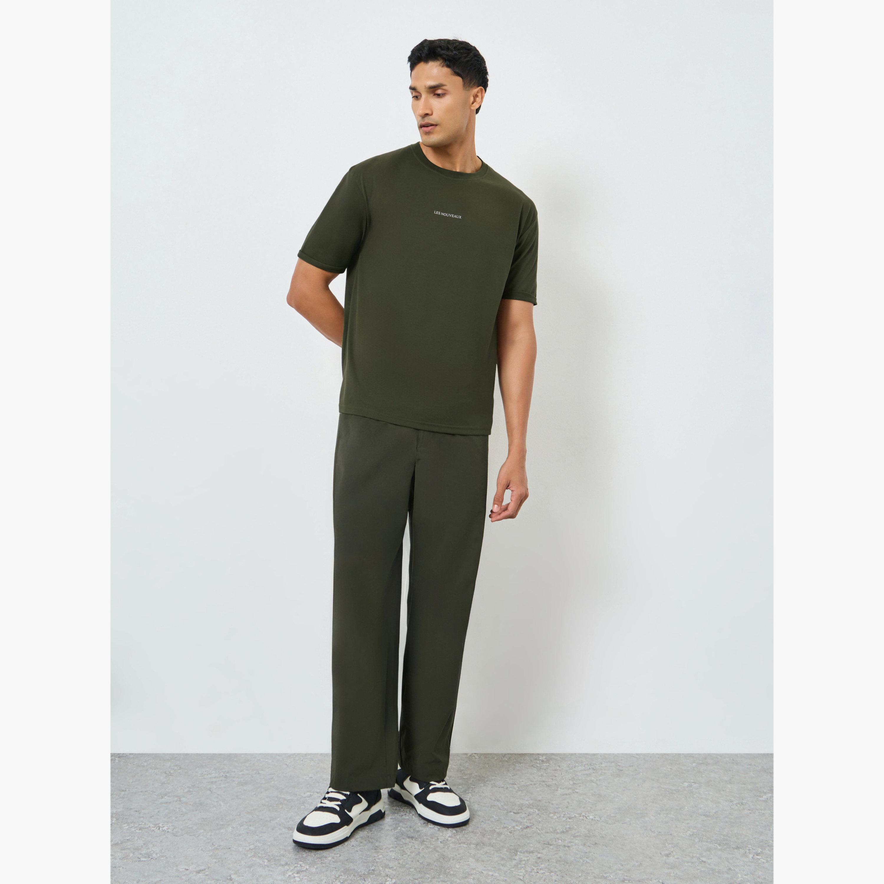 Styli Men Olive Green Slogan Print Oversized T-Shirt-men-clothing-tshirtsandpolos-tshirts-image-2