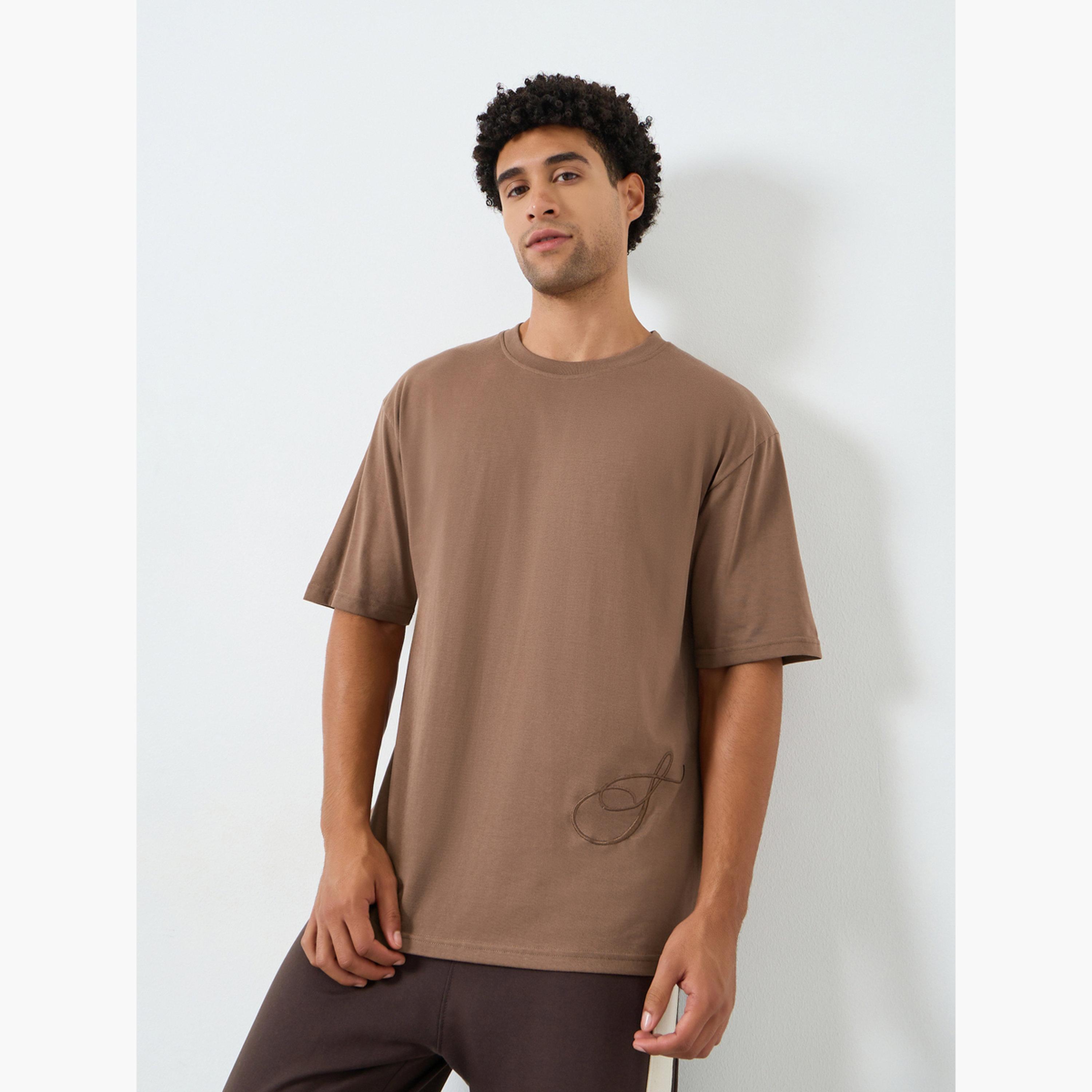 Styli Men Brown Embroidered Oversized T-Shirt-men-clothing-tshirtsandpolos-tshirts-image-1