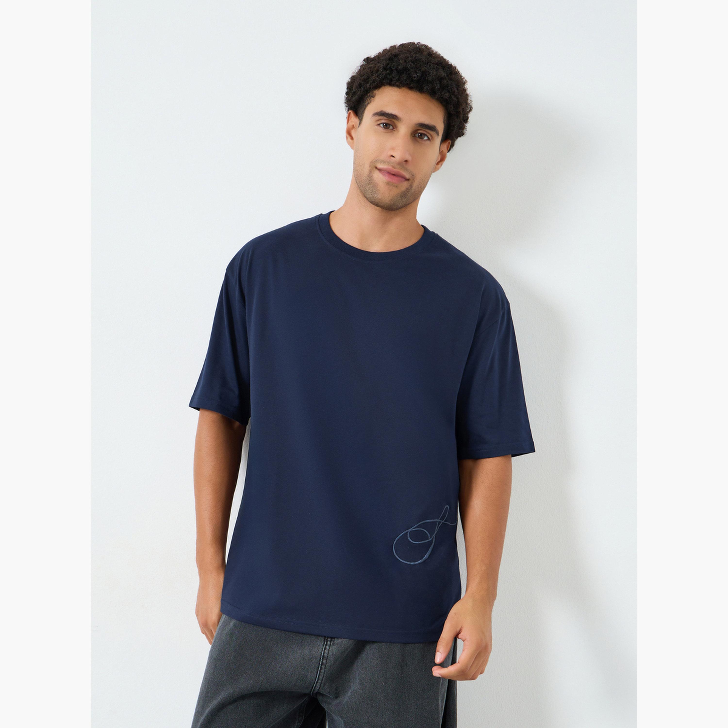 Styli Men Navy Blue Embroidered Oversized T-Shirt-men-clothing-tshirtsandpolos-tshirts-image-1