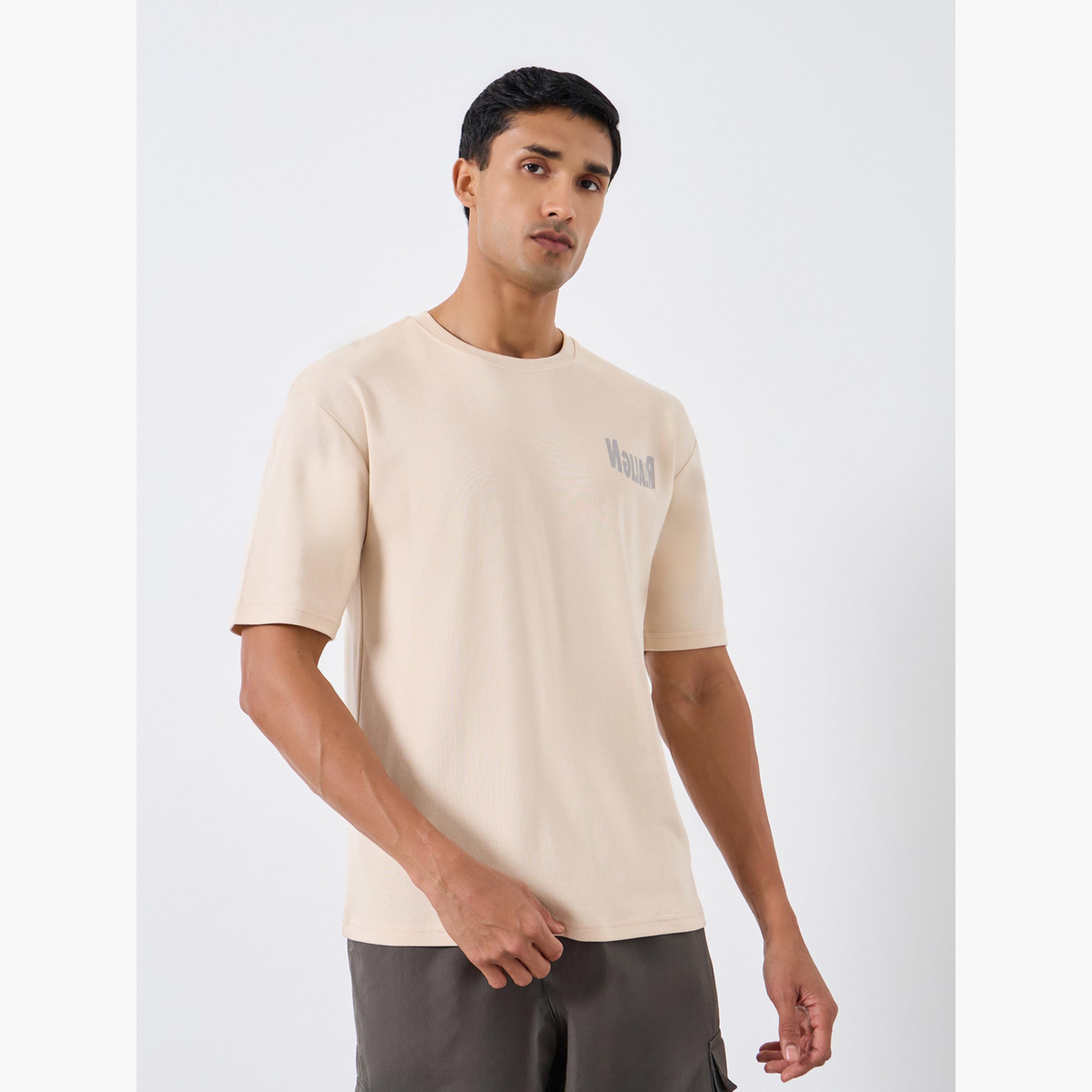 Styli Men Beige Graphic Print Oversized T-Shirt-men-clothing-tshirtsandpolos-tshirts-image-1