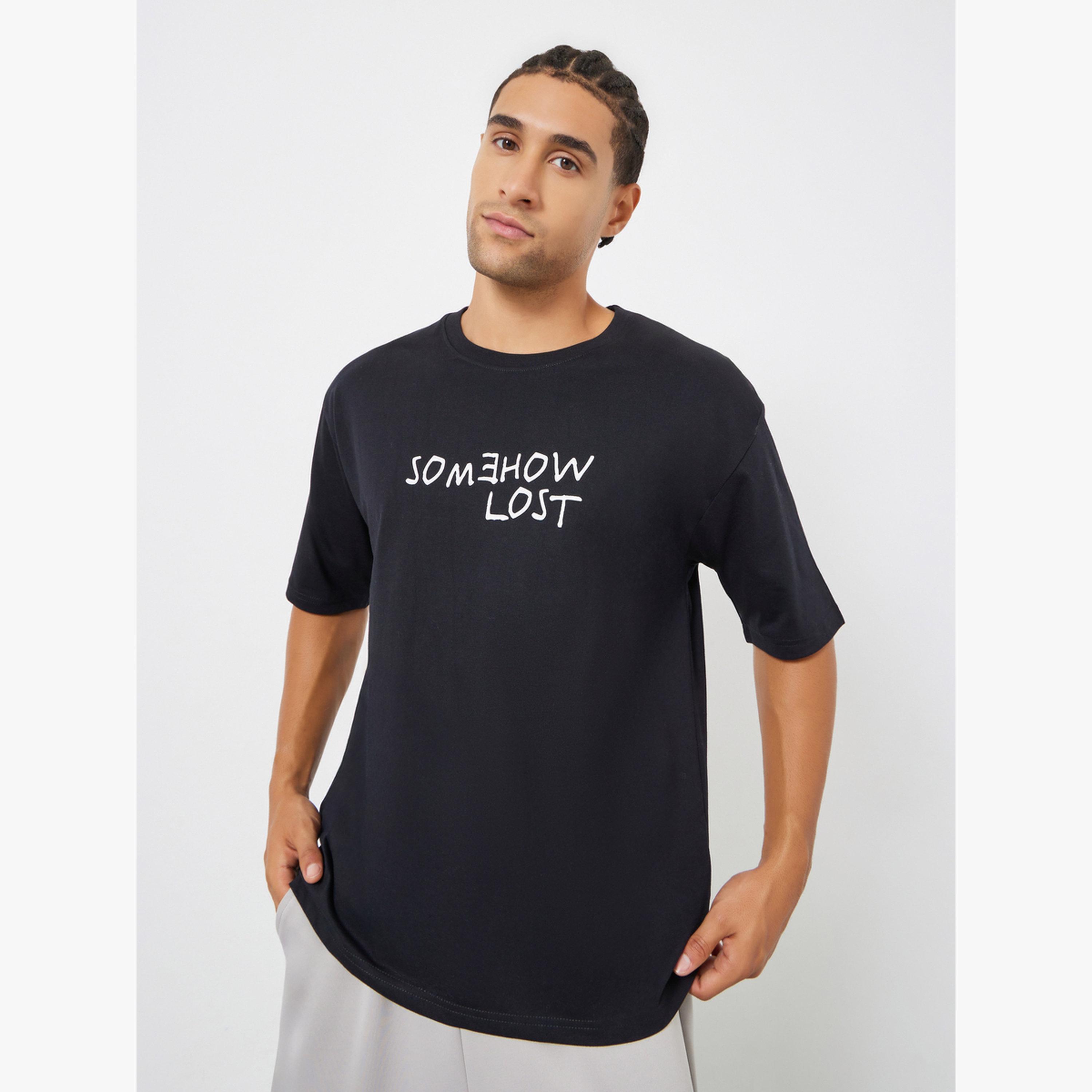 Styli Men Black Oversized Slogan Print T-Shirt-men-clothing-tshirtsandpolos-tshirts-image-1