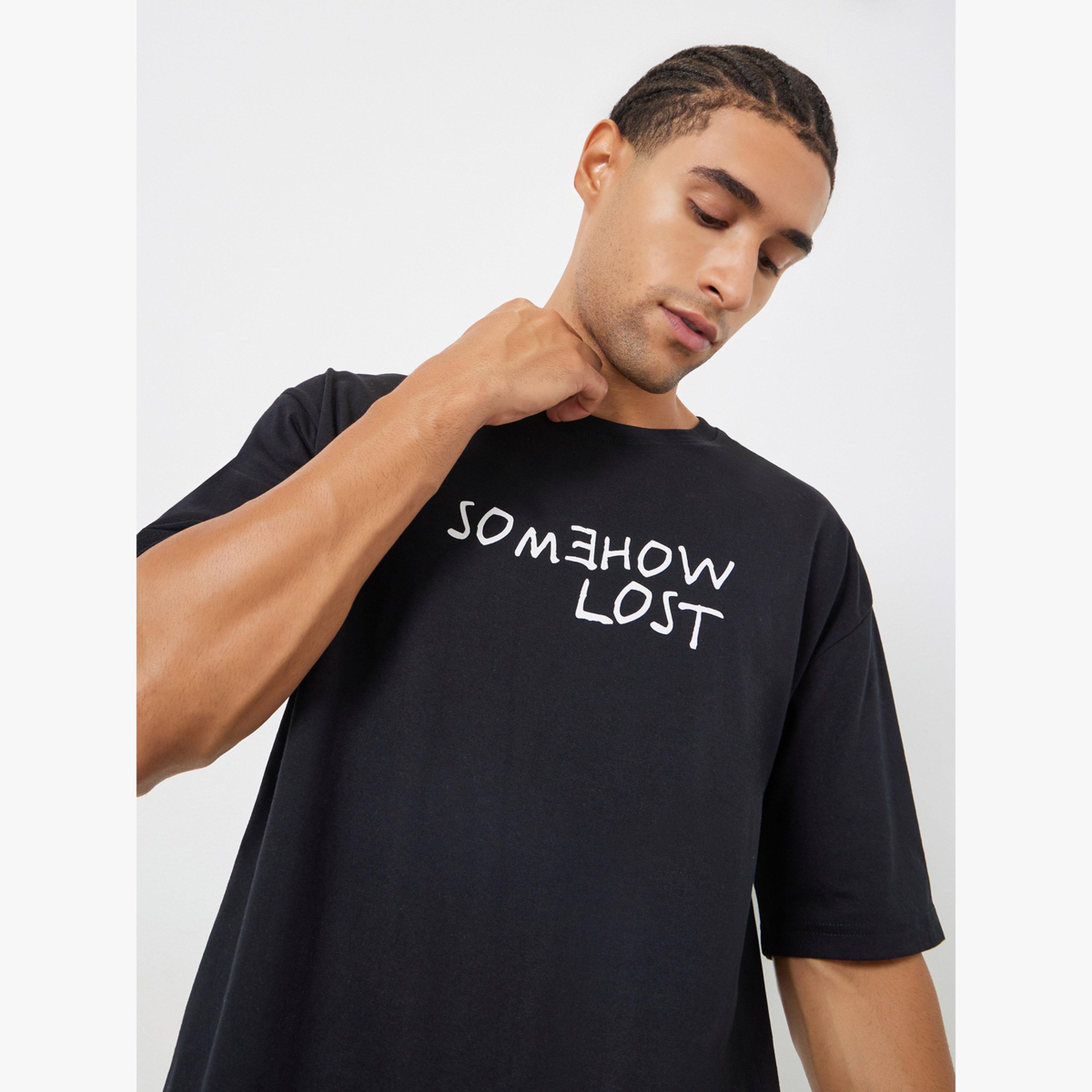 Styli Men Black Oversized Slogan Print T-Shirt-men-clothing-tshirtsandpolos-tshirts-image-3