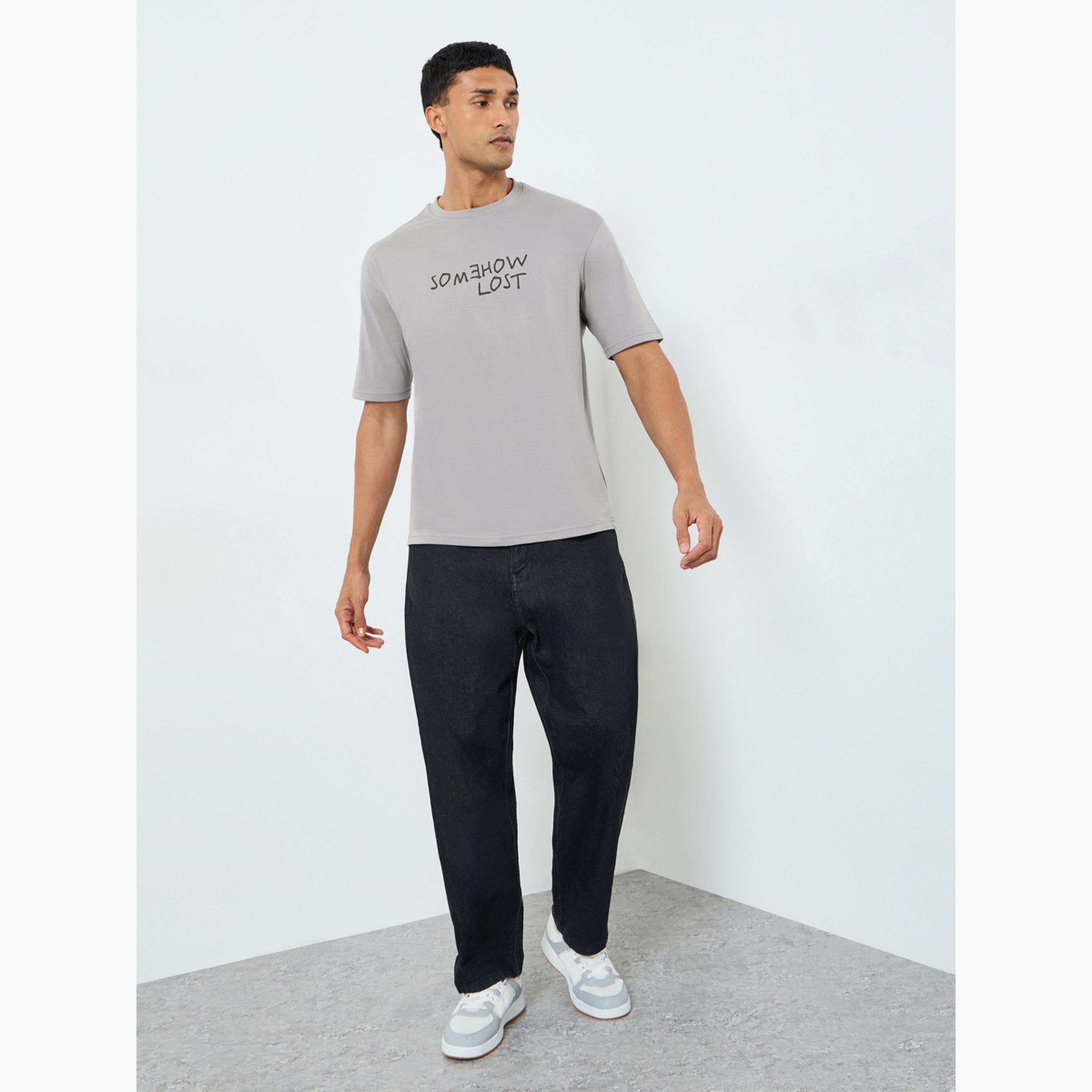 Styli Men Grey Slogan Print Oversized T-Shirt-men-clothing-tshirtsandpolos-tshirts-image-2