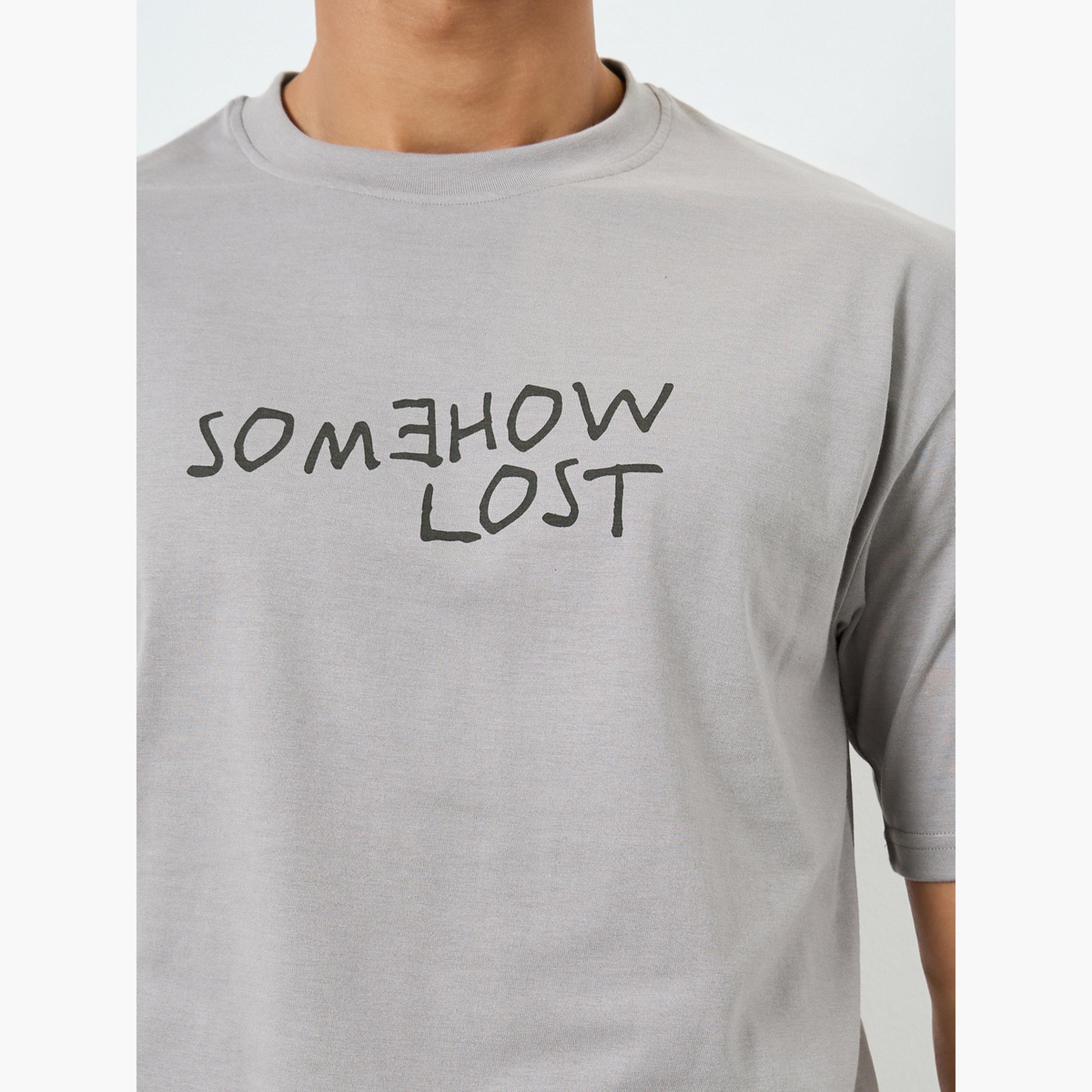 Styli Men Grey Slogan Print Oversized T-Shirt-men-clothing-tshirtsandpolos-tshirts-image-4