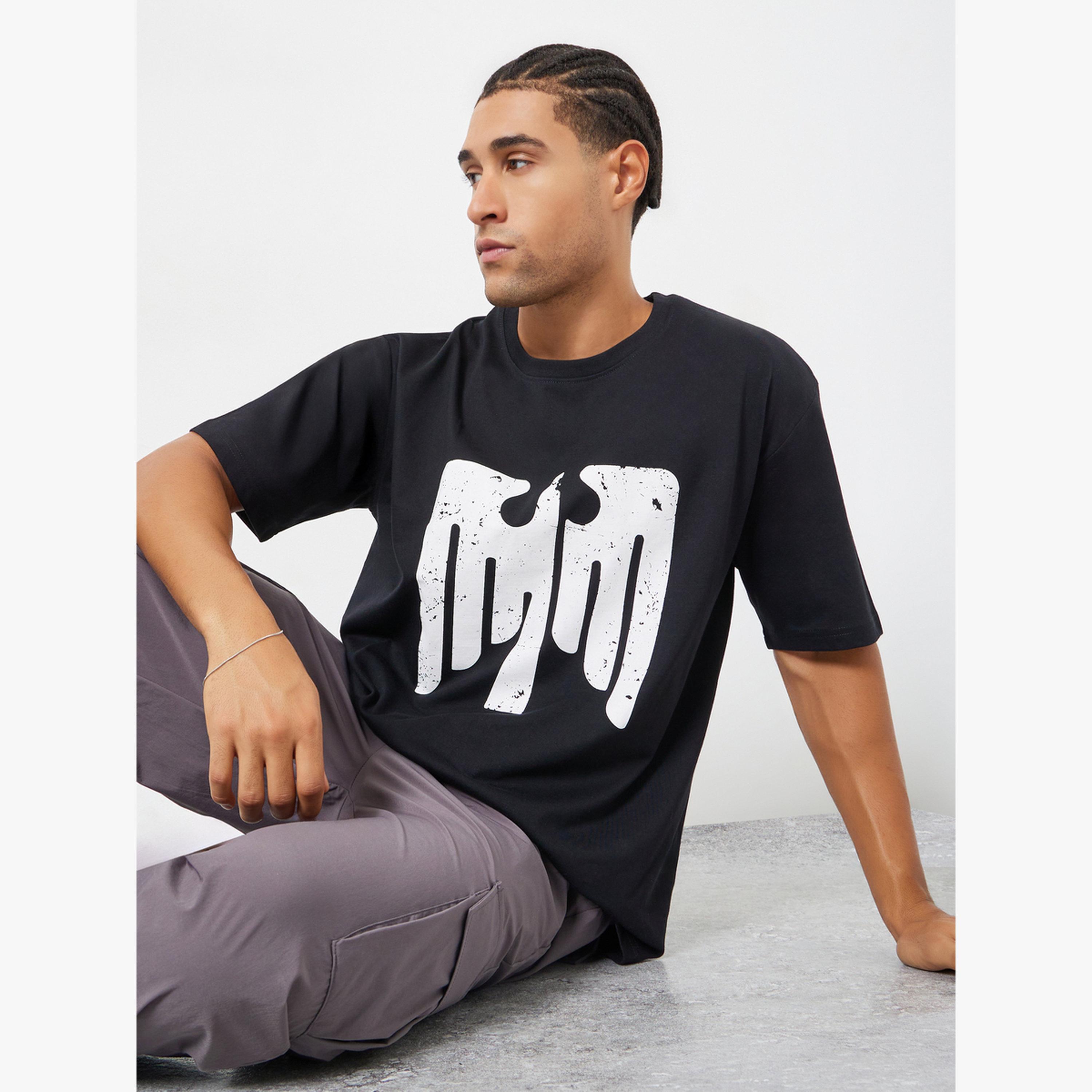 Styli Black Graphic Print Oversized Crew Neck T-Shirt-men-clothing-tshirtsandpolos-tshirts-image-3