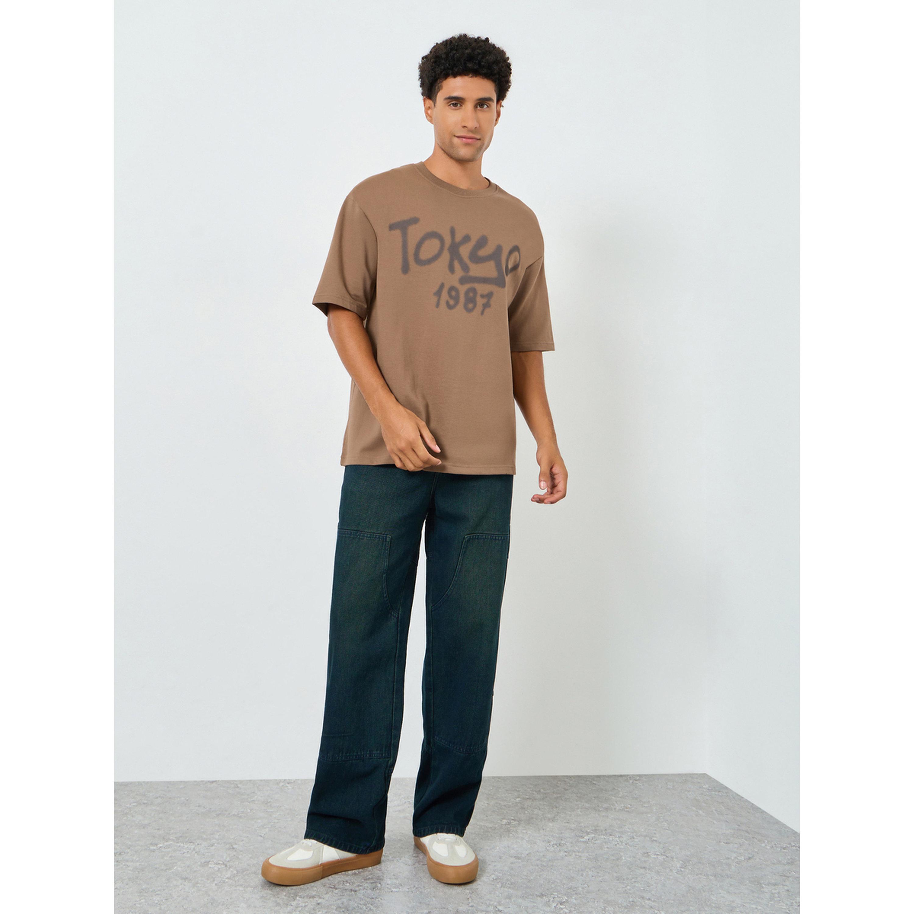 Styli Men Brown Oversized Graphic Print T-Shirt-men-clothing-tshirtsandpolos-tshirts-image-2