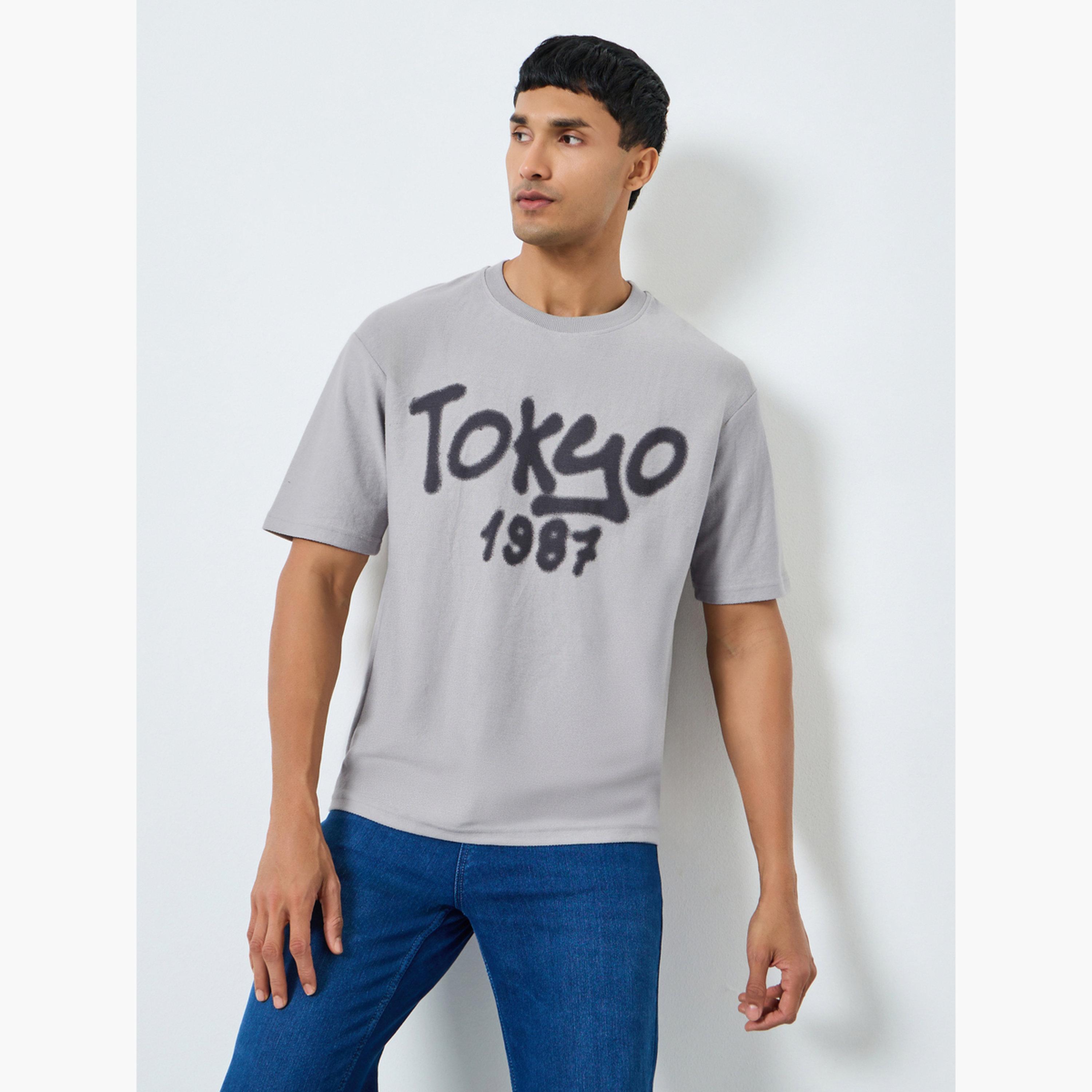 Styli Men Grey Tokyo Graphic Print Oversized T-Shirt-men-clothing-tshirtsandpolos-tshirts-image-1