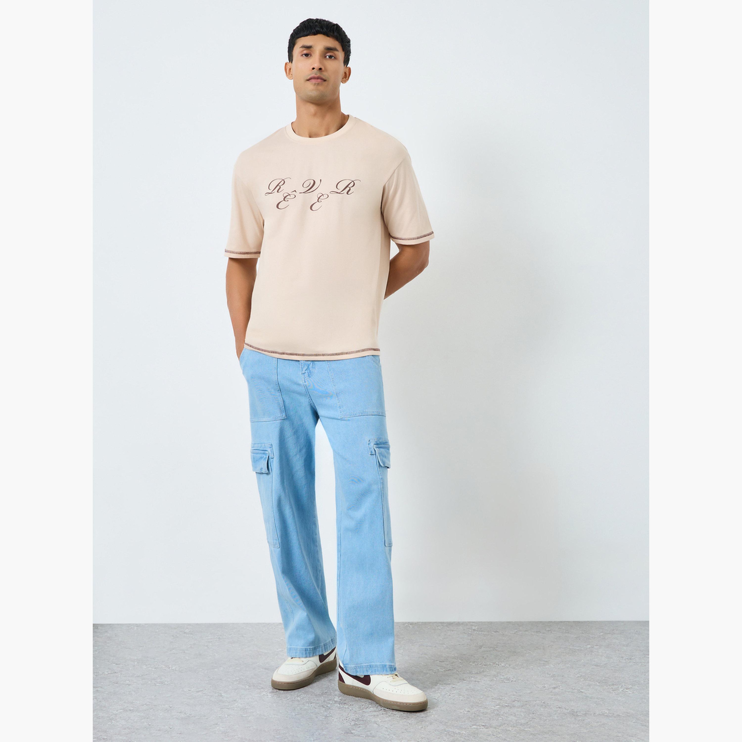 Styli Men Beige Graphic Print Oversized T-Shirt-men-clothing-tshirtsandpolos-tshirts-image-2