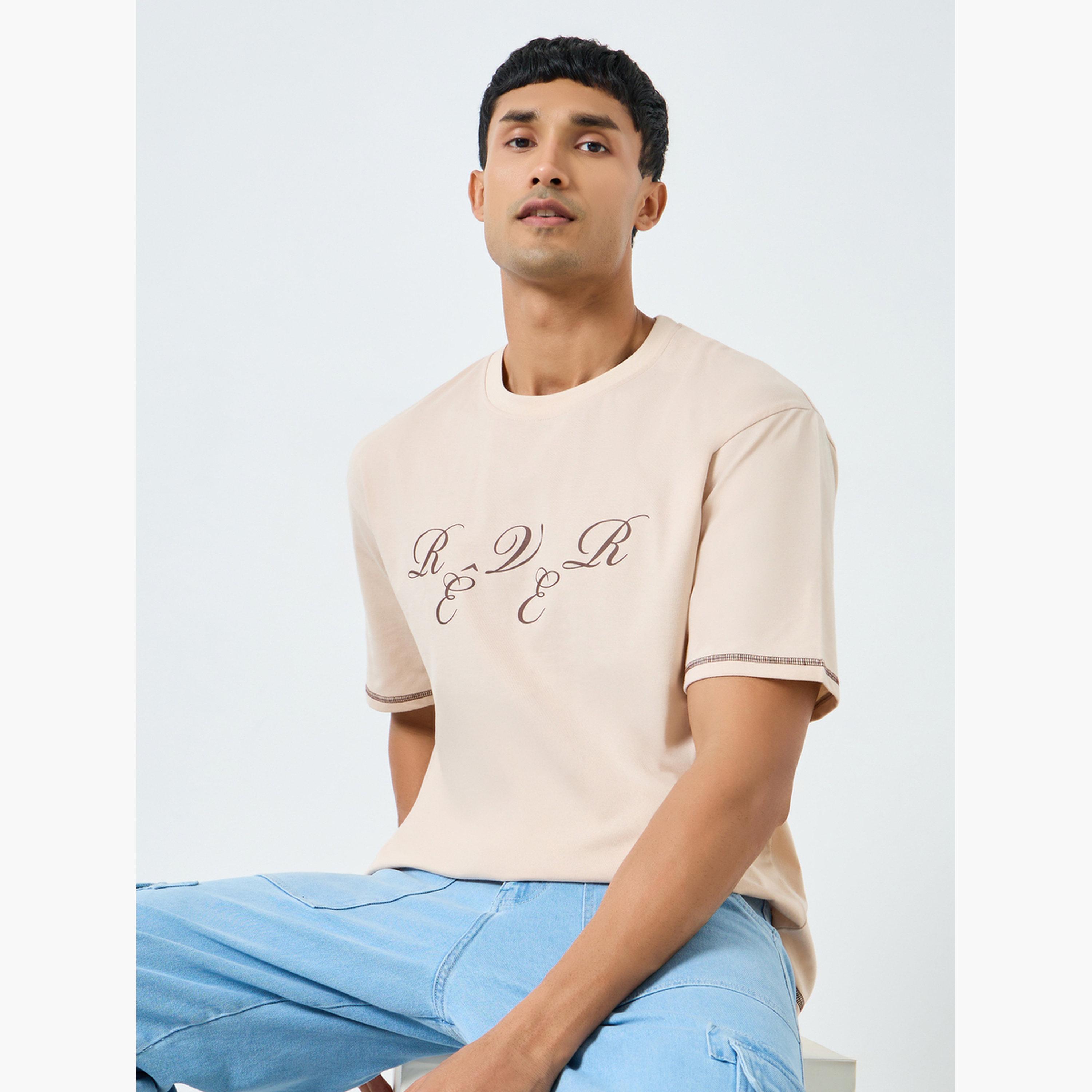 Styli Men Beige Graphic Print Oversized T-Shirt-men-clothing-tshirtsandpolos-tshirts-image-3