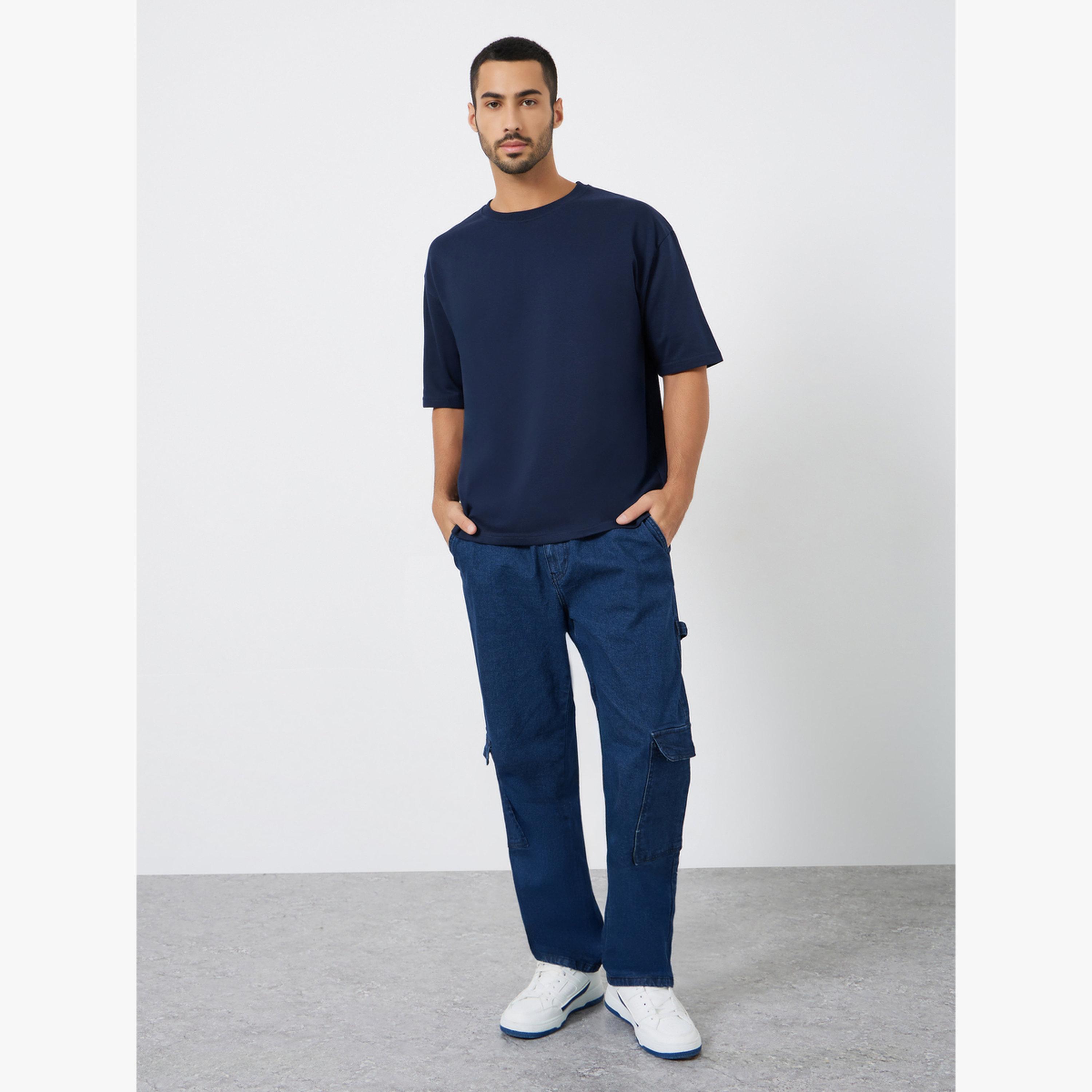 Styli Men Navy Blue Graphic Slogan Oversized T-Shirt-men-clothing-tshirtsandpolos-tshirts-image-2