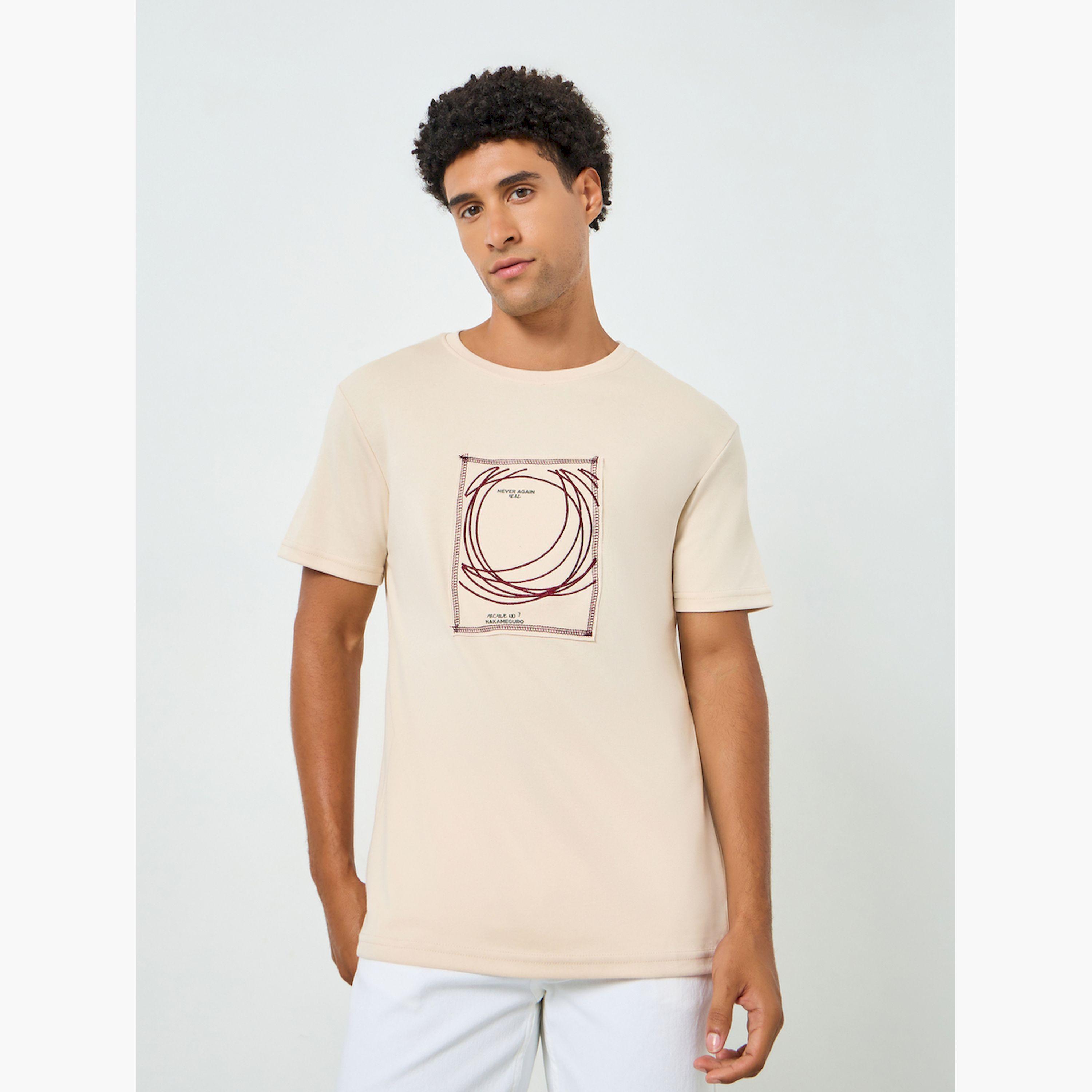 Styli Men Beige Graphic Print Crew Neck T-Shirt-men-clothing-tshirtsandpolos-tshirts-image-1