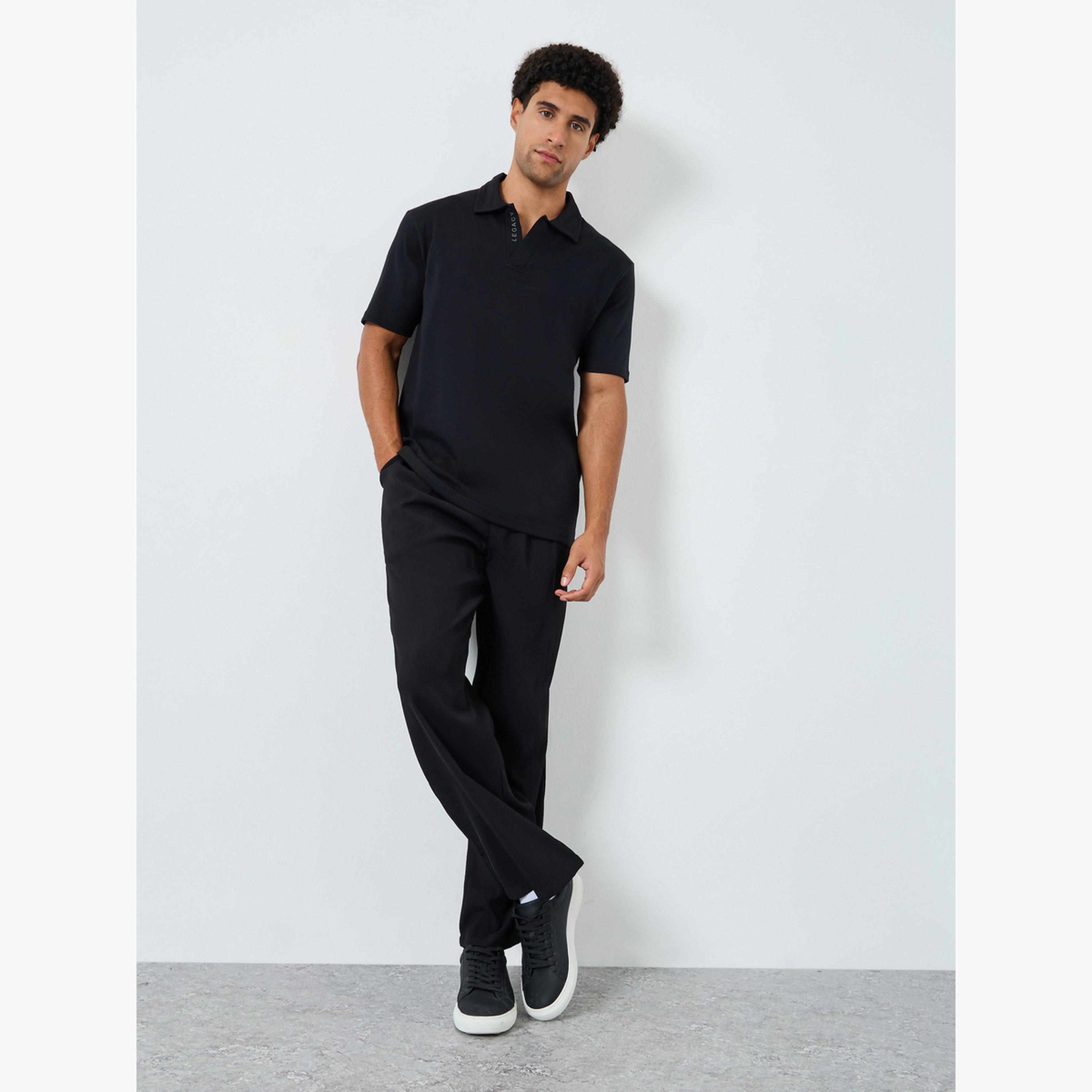 Styli Men Black Solid Relaxed Fit Polo-men-clothing-tshirtsandpolos-polos-image-2