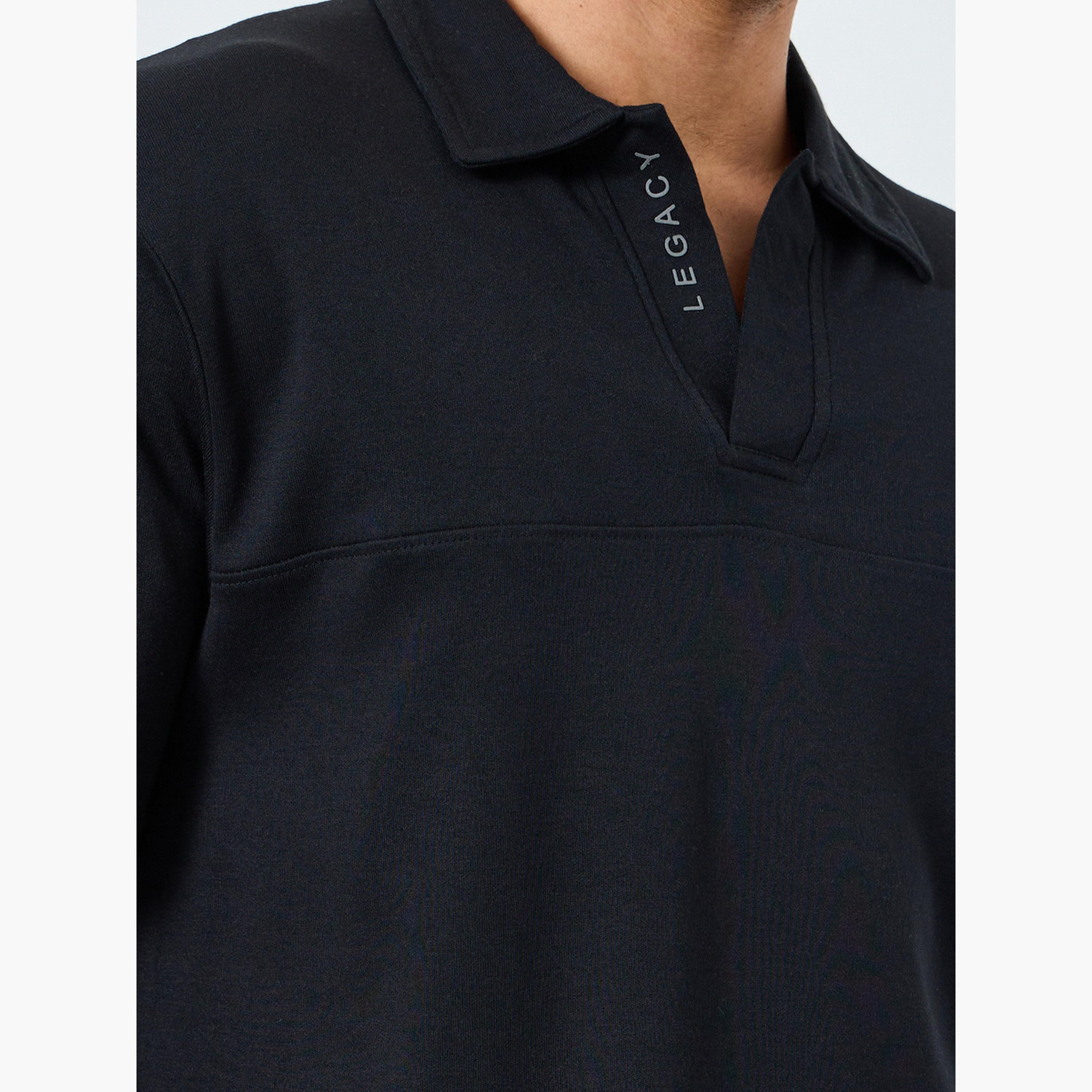 Styli Men Black Solid Relaxed Fit Polo-men-clothing-tshirtsandpolos-polos-image-4