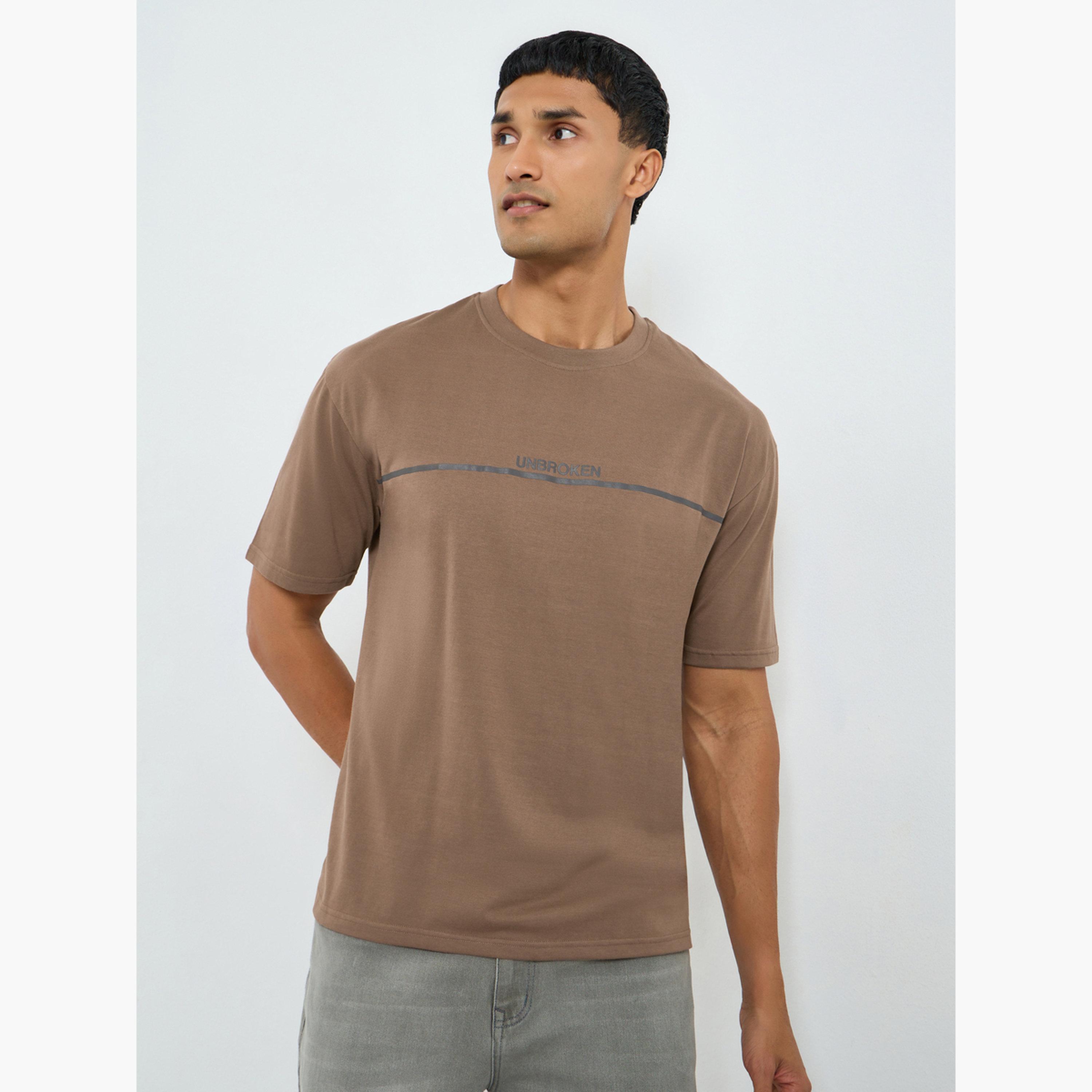 Styli Men Brown Slogan Print Oversized T-Shirt-men-clothing-tshirtsandpolos-tshirts-image-1