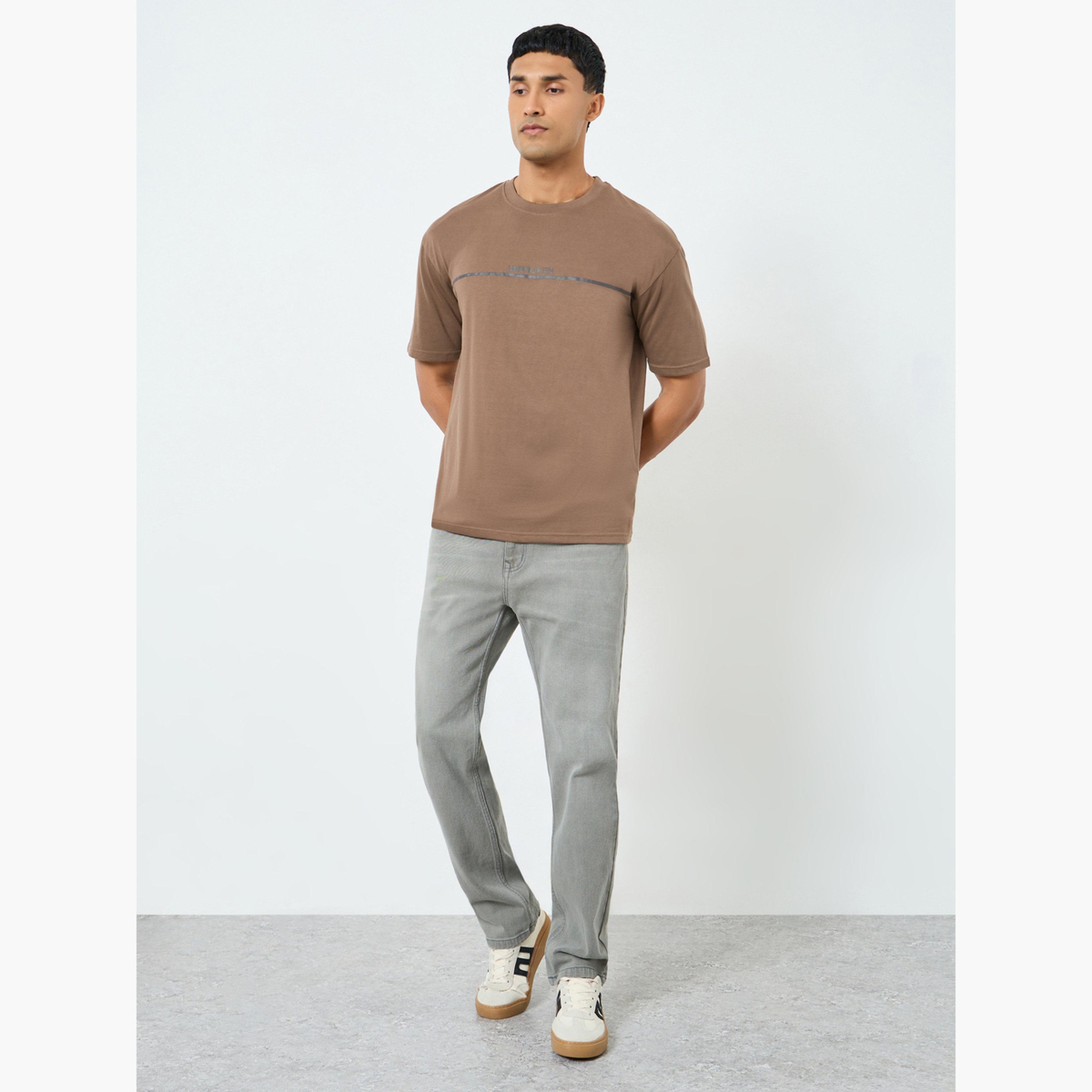 Styli Men Brown Slogan Print Oversized T-Shirt-men-clothing-tshirtsandpolos-tshirts-image-2