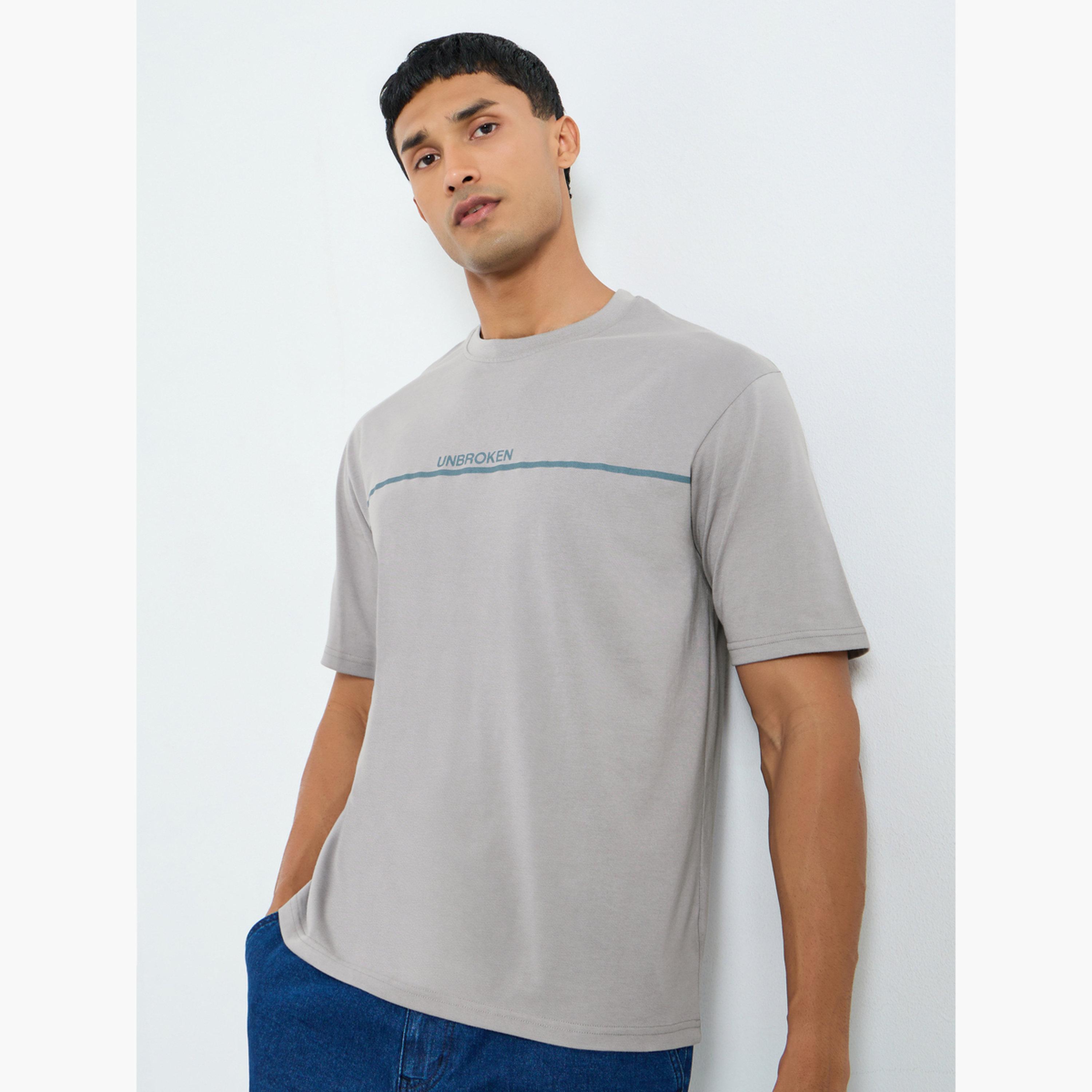Styli Men Grey Slogan Print Oversized T-Shirt-men-clothing-tshirtsandpolos-tshirts-image-1