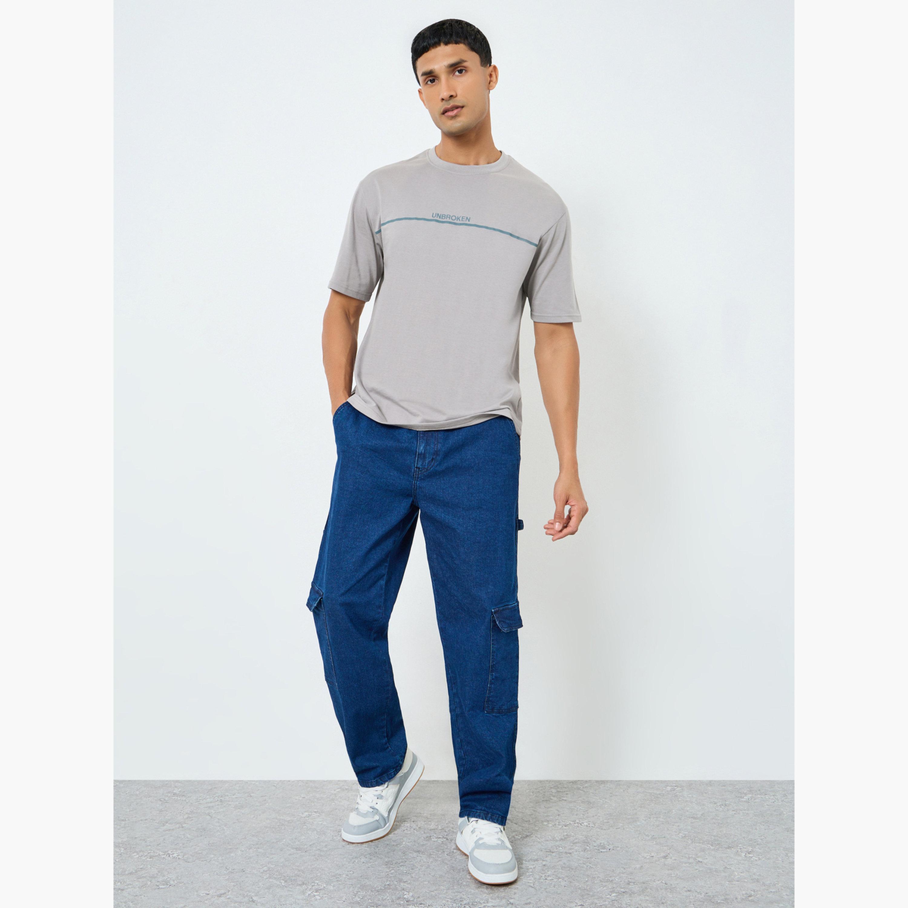 Styli Men Grey Slogan Print Oversized T-Shirt-men-clothing-tshirtsandpolos-tshirts-image-2