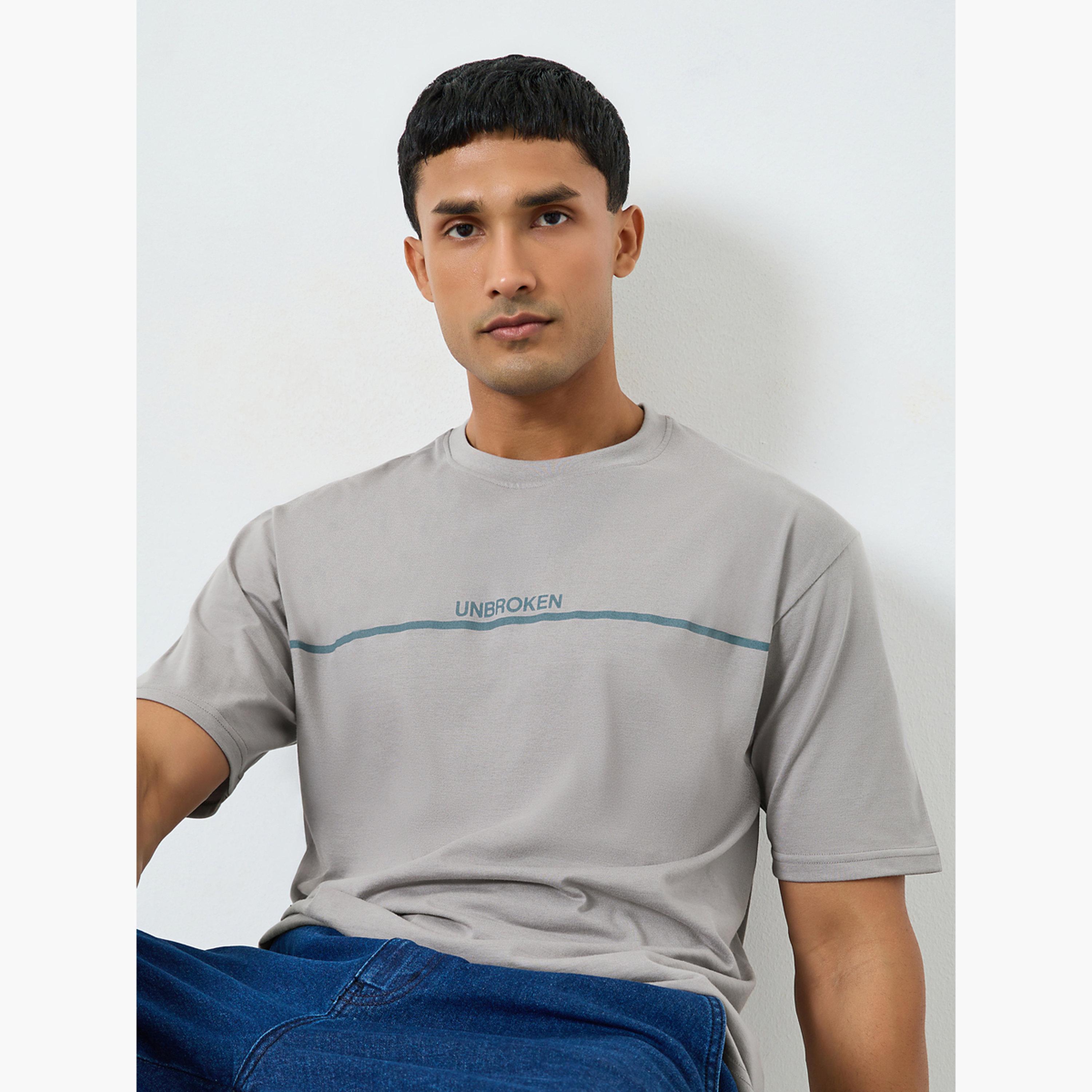 Styli Men Grey Slogan Print Oversized T-Shirt-men-clothing-tshirtsandpolos-tshirts-image-3